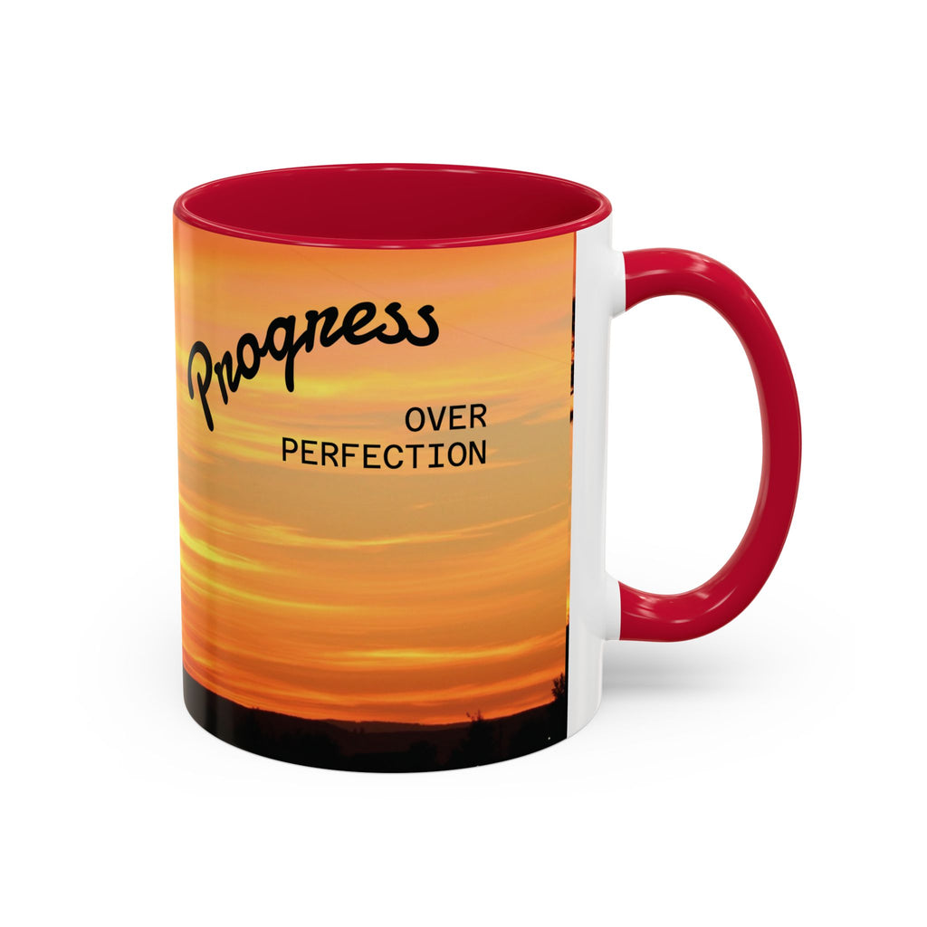 Progress Over Perfection Sunset Mug — Rural NE Oregon Motivational Coffee Cup (11oz/15oz)