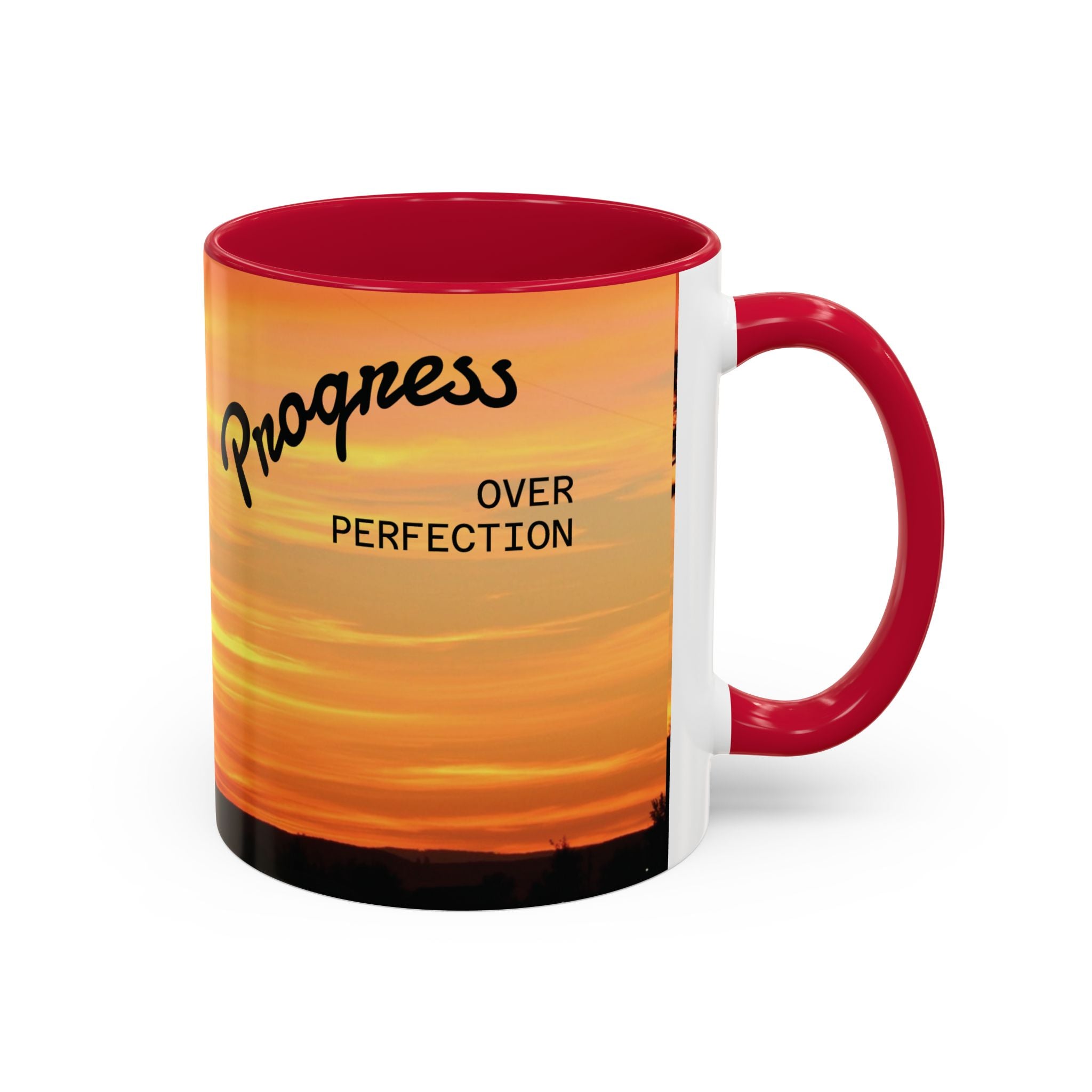 Progress Over Perfection Sunset Mug — Rural NE Oregon Motivational Coffee Cup (11oz/15oz)