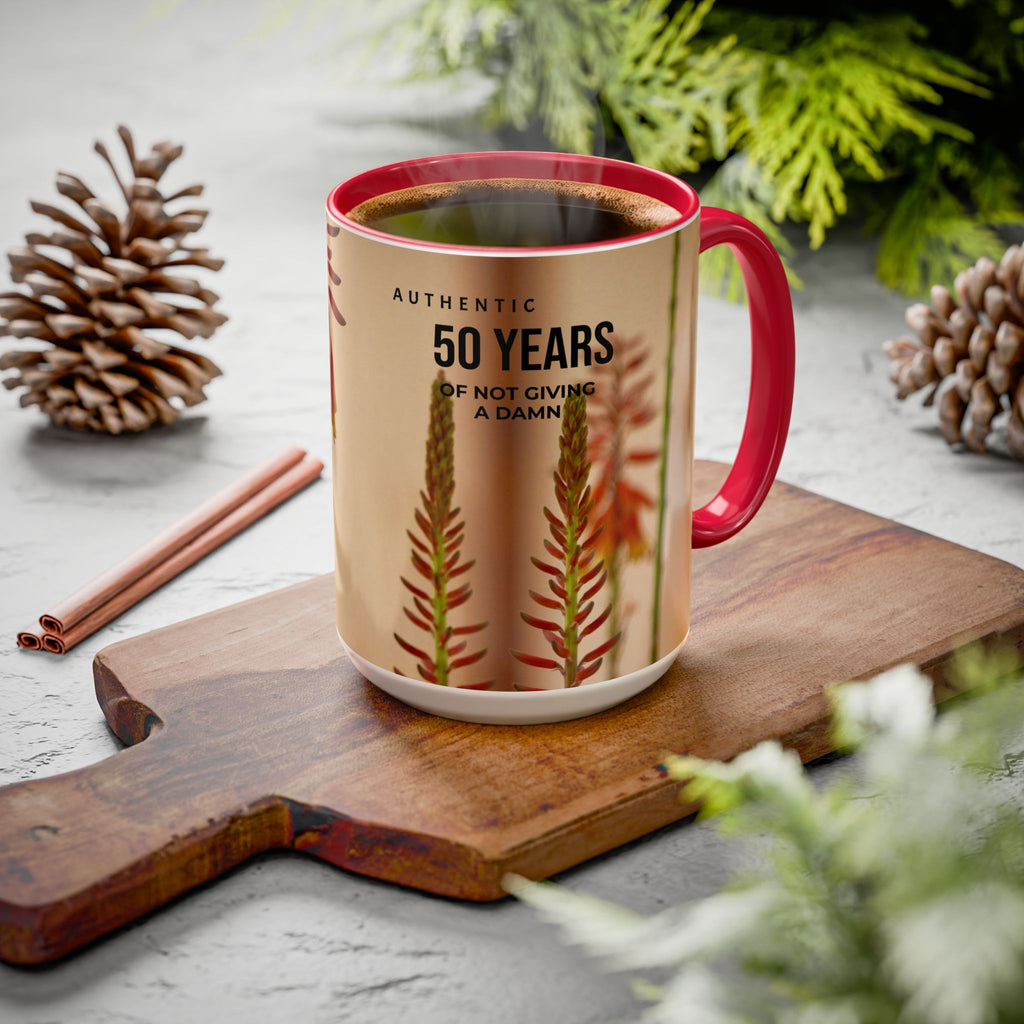 50 Years of Not Giving a Damn Mug — Vintage Floral Hummingbird Coffee Cup (11oz, 15oz)