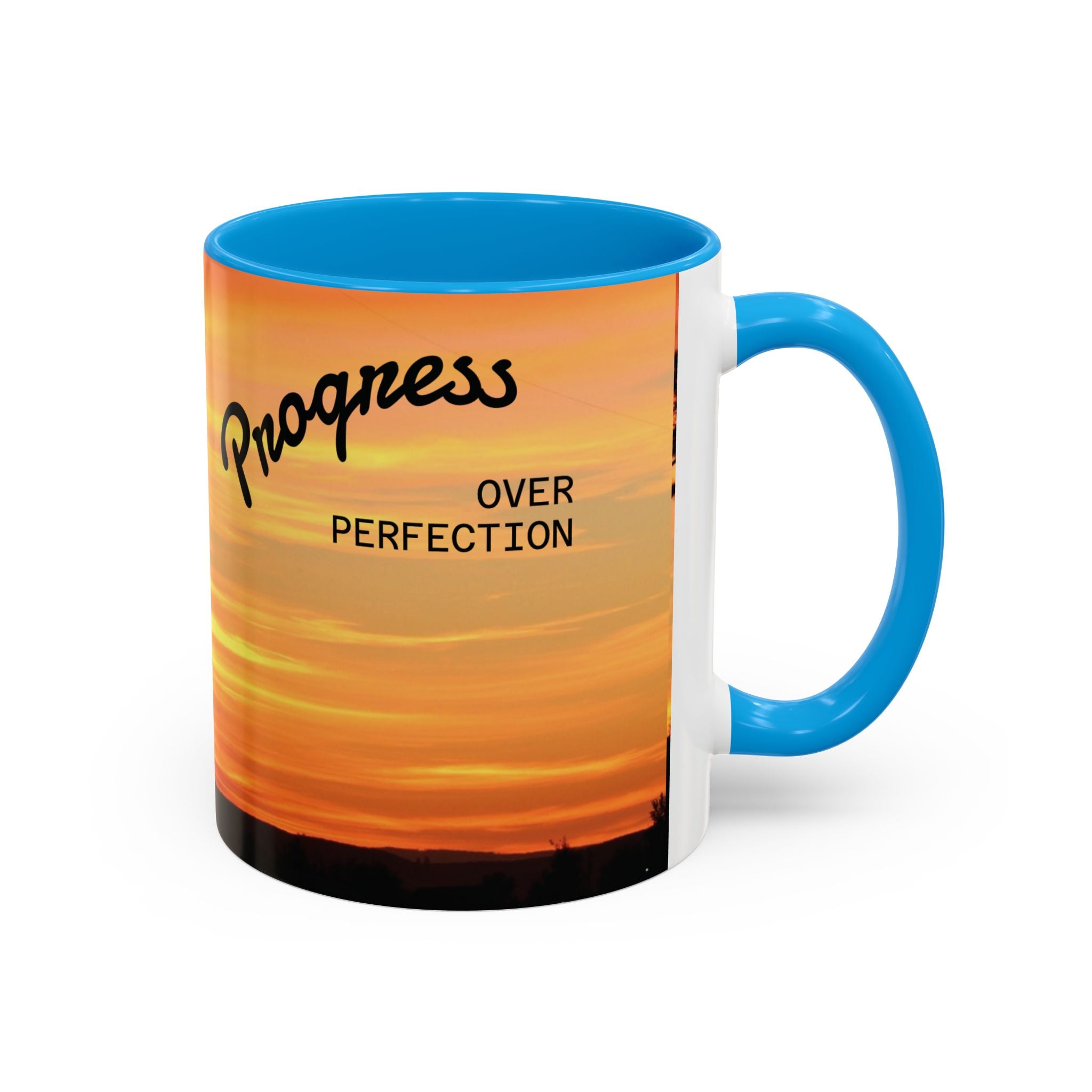 Progress Over Perfection Sunset Mug — Rural NE Oregon Motivational Coffee Cup (11oz/15oz)