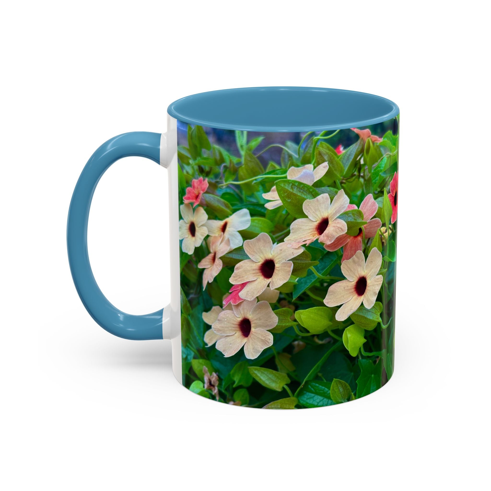 Floral Vinca Accent Coffee Mug — Pink & White Petunia Garden Design (11/15oz)