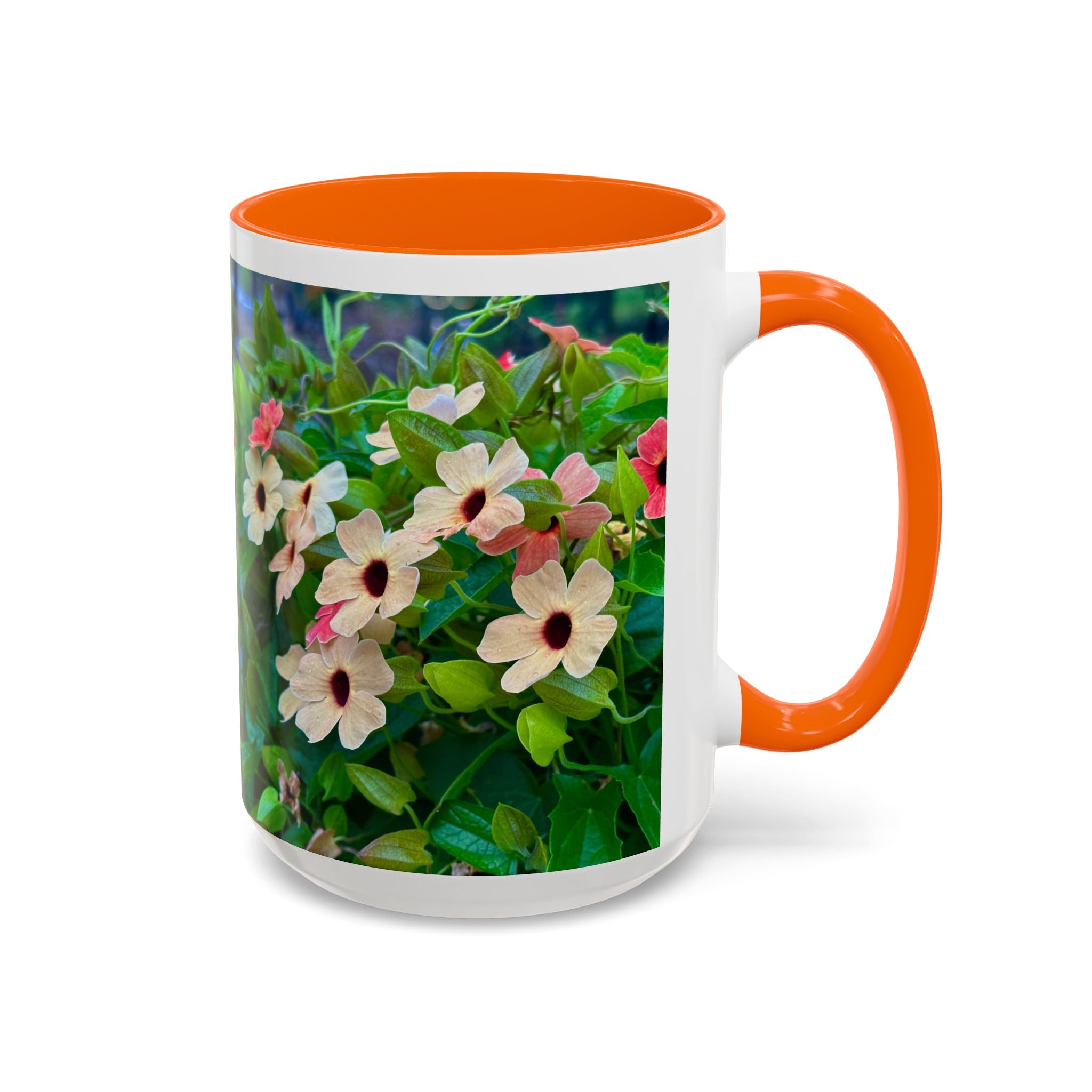 Floral Vinca Accent Coffee Mug — Pink & White Petunia Garden Design (11/15oz)