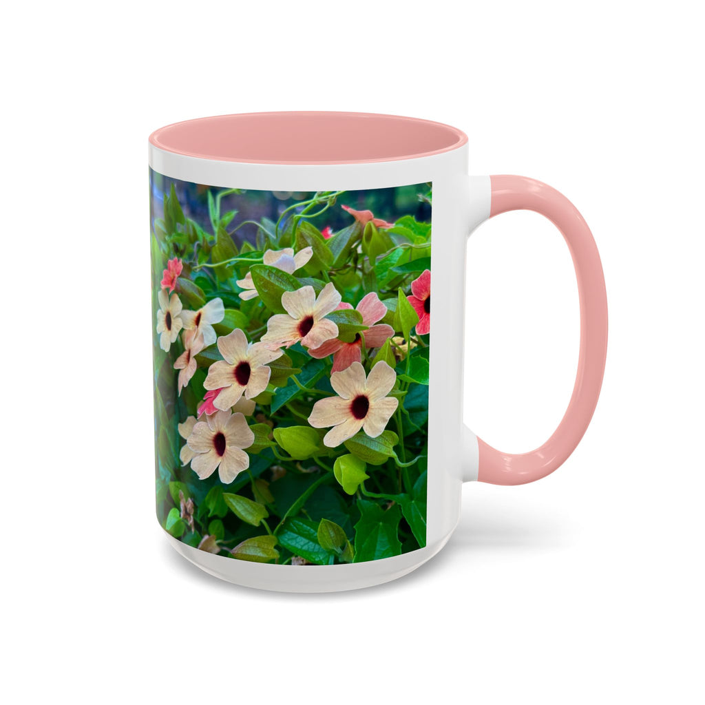 Floral Vinca Accent Coffee Mug — Pink & White Petunia Garden Design (11/15oz)