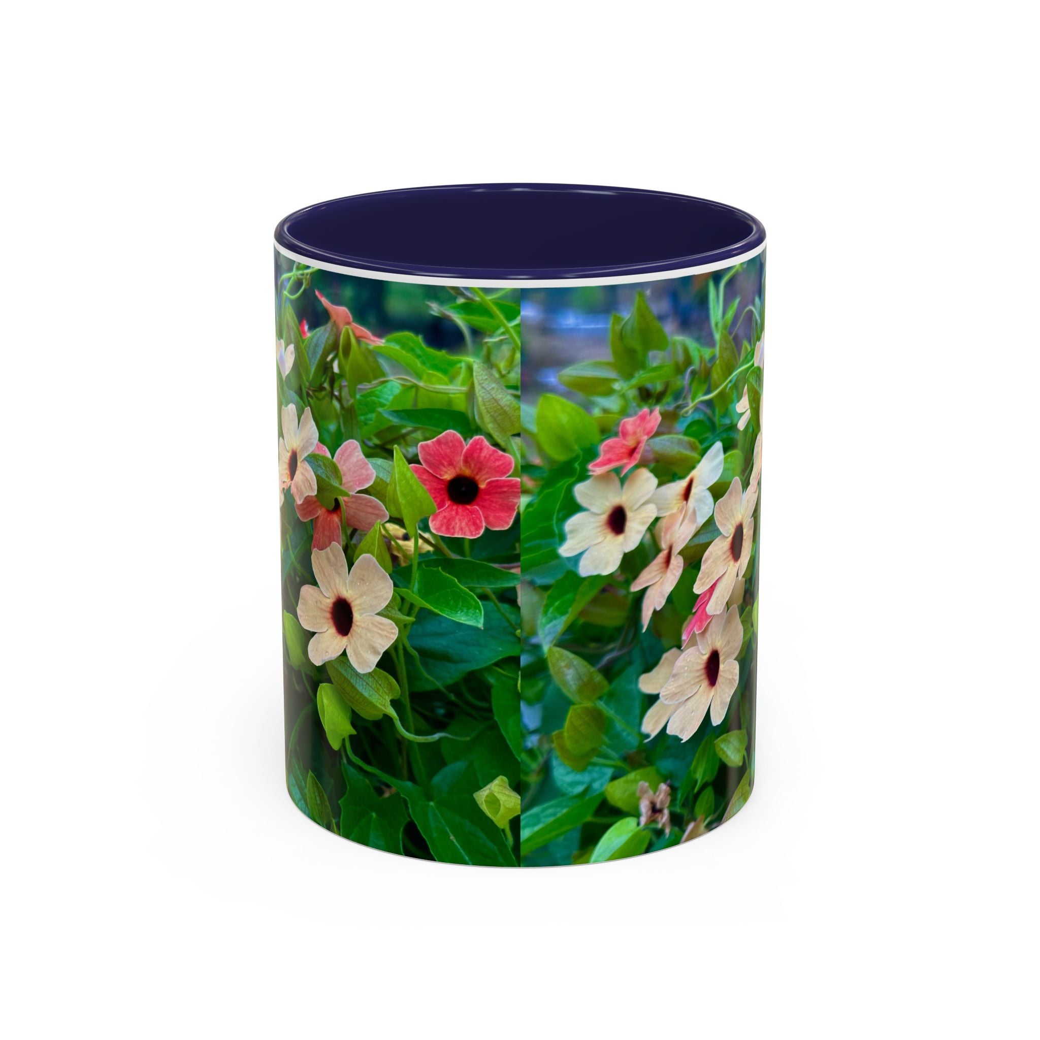 Floral Vinca Accent Coffee Mug — Pink & White Petunia Garden Design (11/15oz)