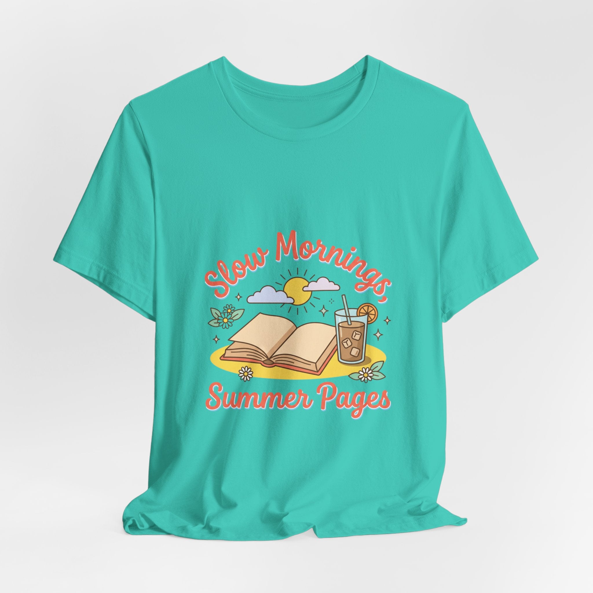Slow Mornings Summer Pages Tee — Pastel Coastal Summer Shirt