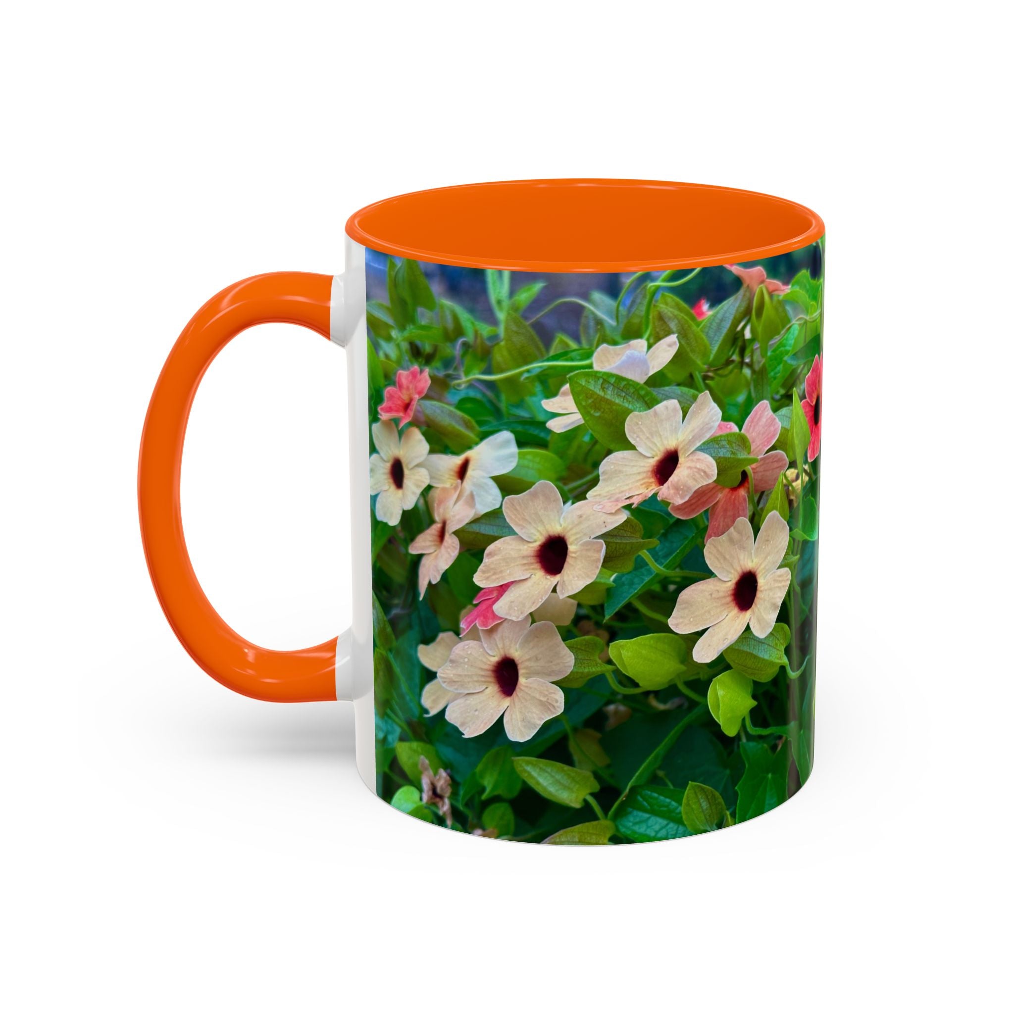 Floral Vinca Accent Coffee Mug — Pink & White Petunia Garden Design (11/15oz)