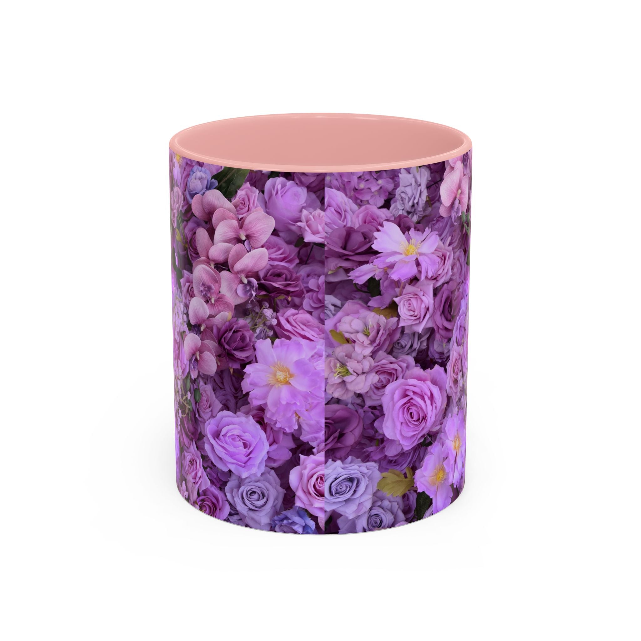 Purple Floral Accent Coffee Mug - Lavender Rose Bouquet (11oz & 15oz)