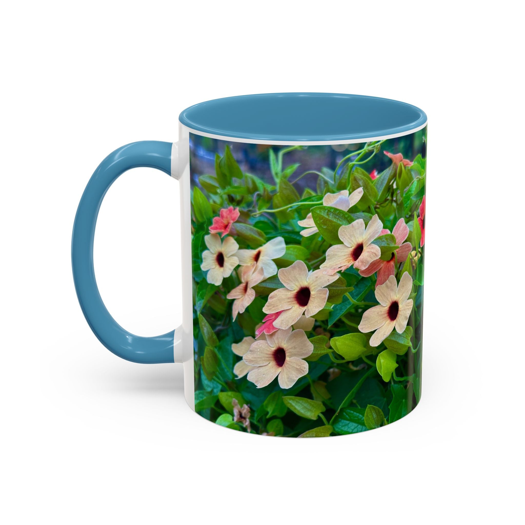 Floral Vinca Accent Coffee Mug — Pink & White Petunia Garden Design (11/15oz)