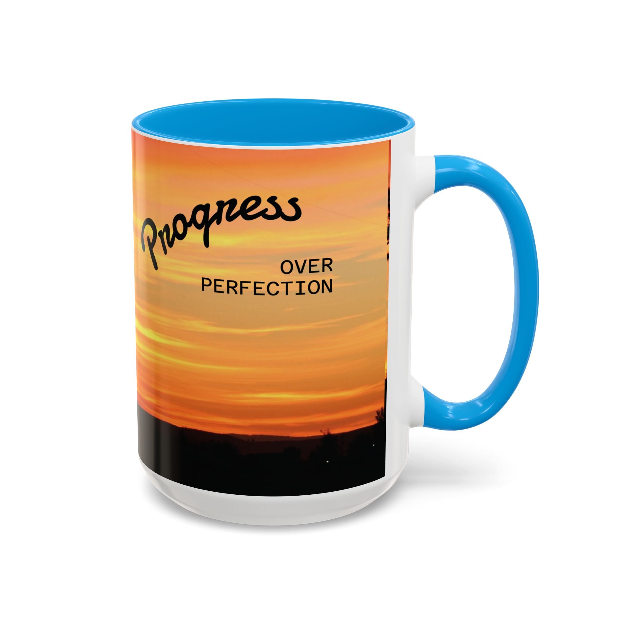 Progress Over Perfection Sunset Mug — Rural NE Oregon Motivational Coffee Cup (11oz/15oz)