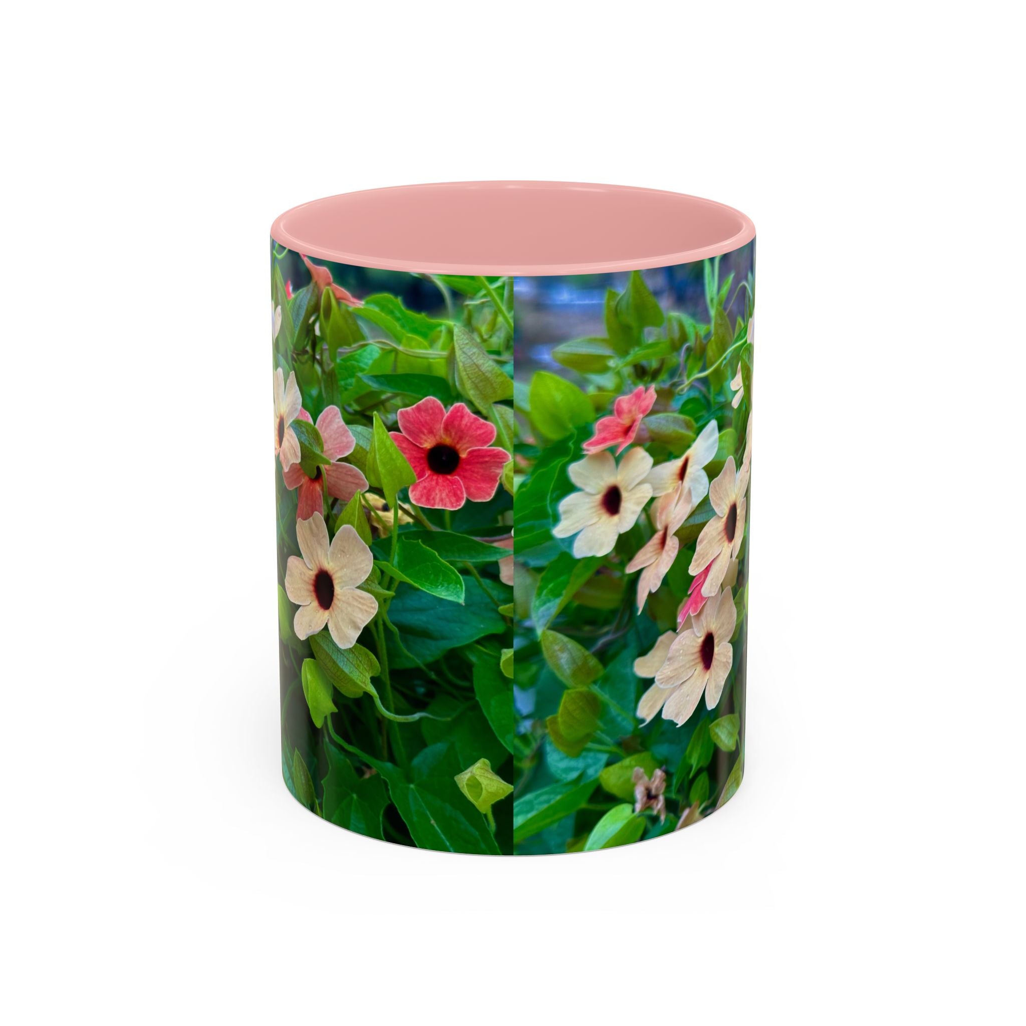 Floral Vinca Accent Coffee Mug — Pink & White Petunia Garden Design (11/15oz)