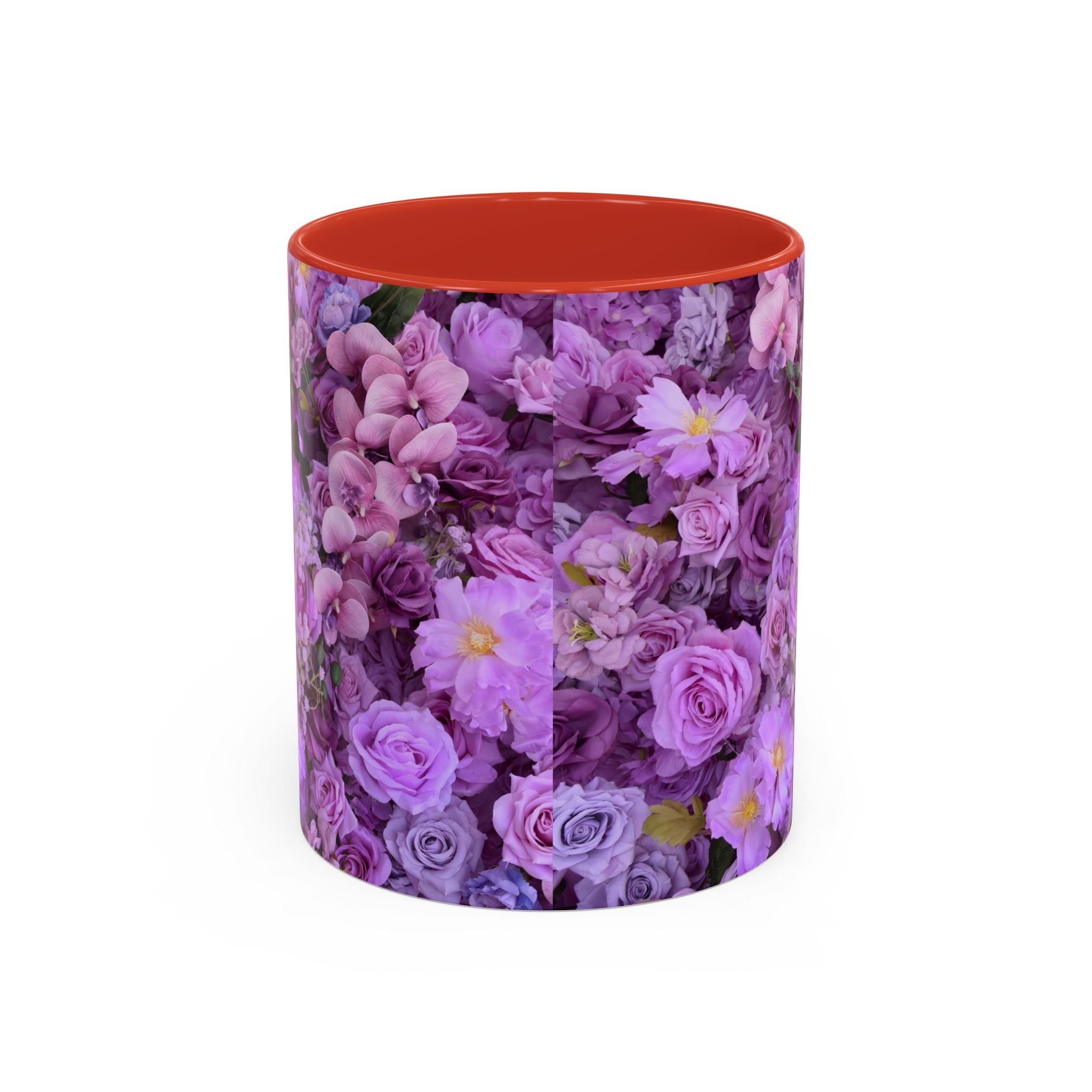 Purple Floral Accent Coffee Mug - Lavender Rose Bouquet (11oz & 15oz)