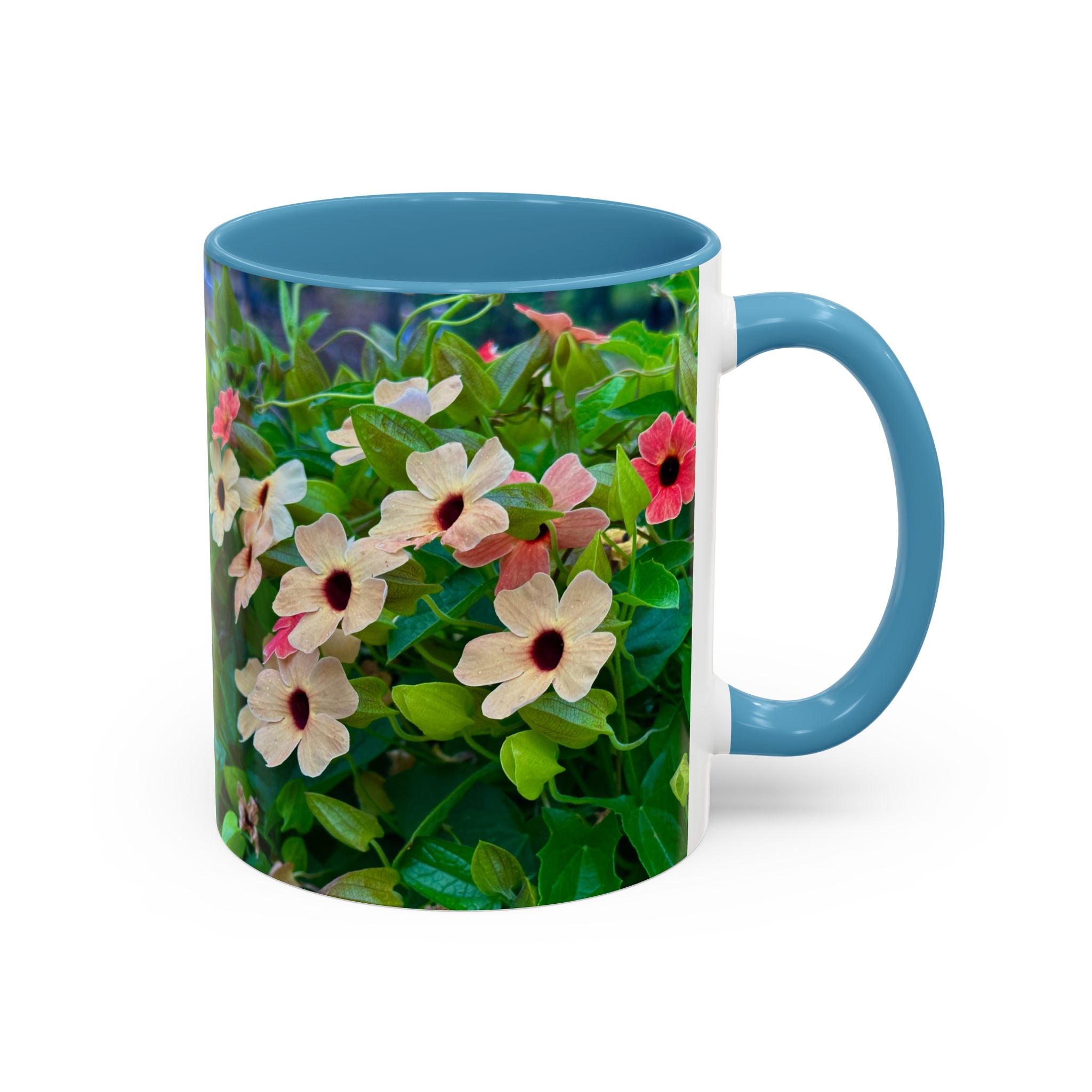 Floral Vinca Accent Coffee Mug — Pink & White Petunia Garden Design (11/15oz)