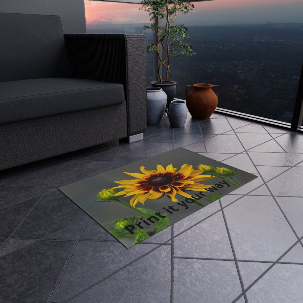 Black-Eyed Susan Outdoor Rug — Weatherproof Yellow Floral Patio Mat