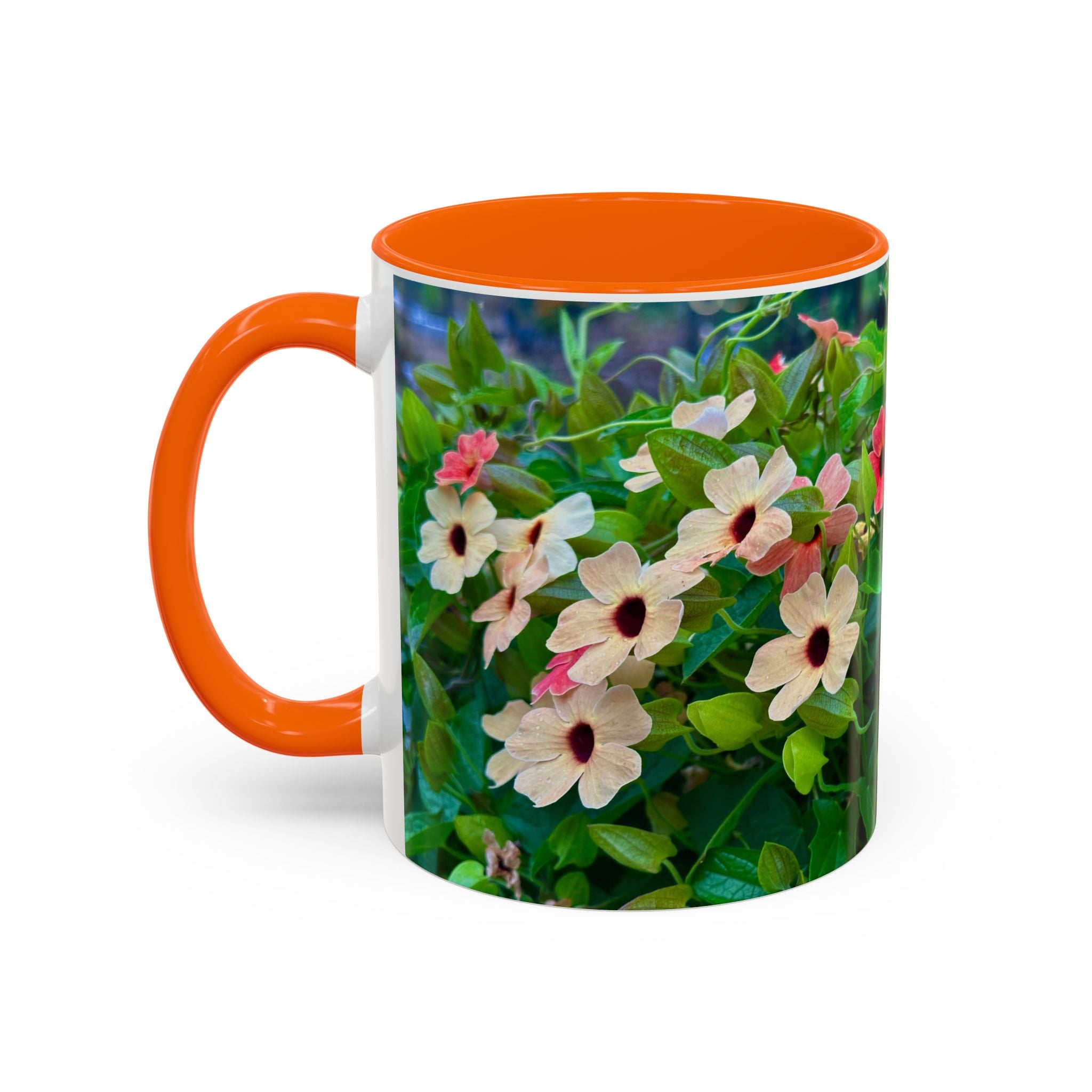 Floral Vinca Accent Coffee Mug — Pink & White Petunia Garden Design (11/15oz)