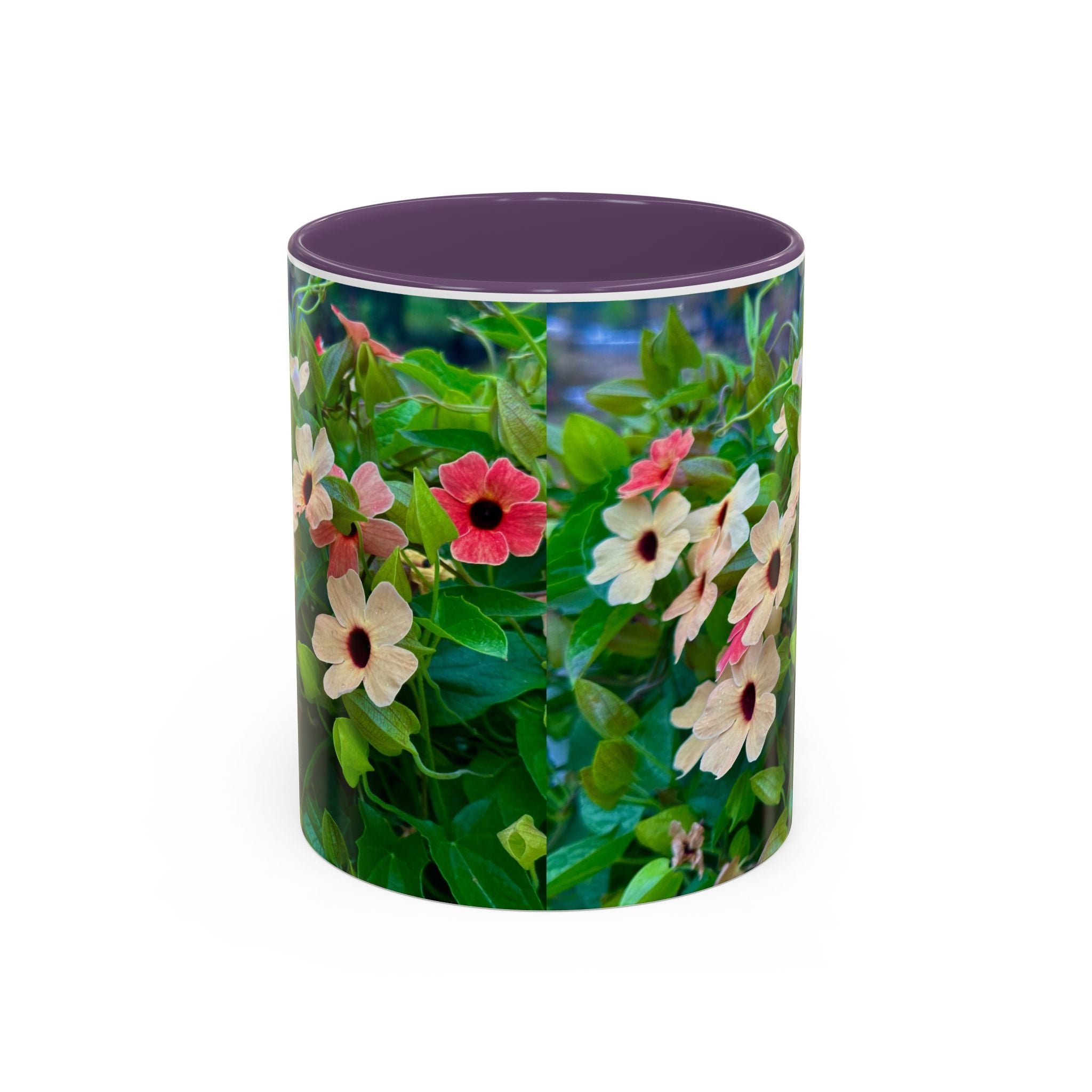 Floral Vinca Accent Coffee Mug — Pink & White Petunia Garden Design (11/15oz)
