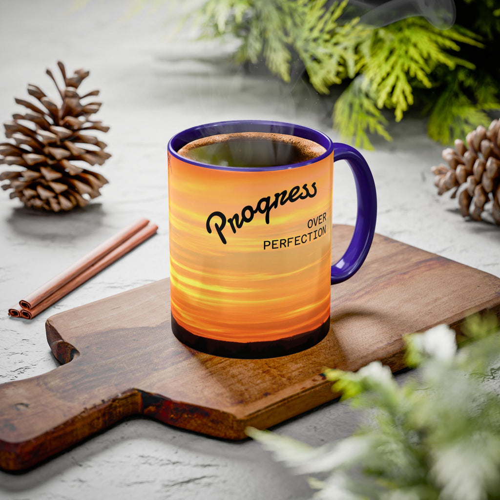 Progress Over Perfection Sunset Mug — Rural NE Oregon Motivational Coffee Cup (11oz/15oz)