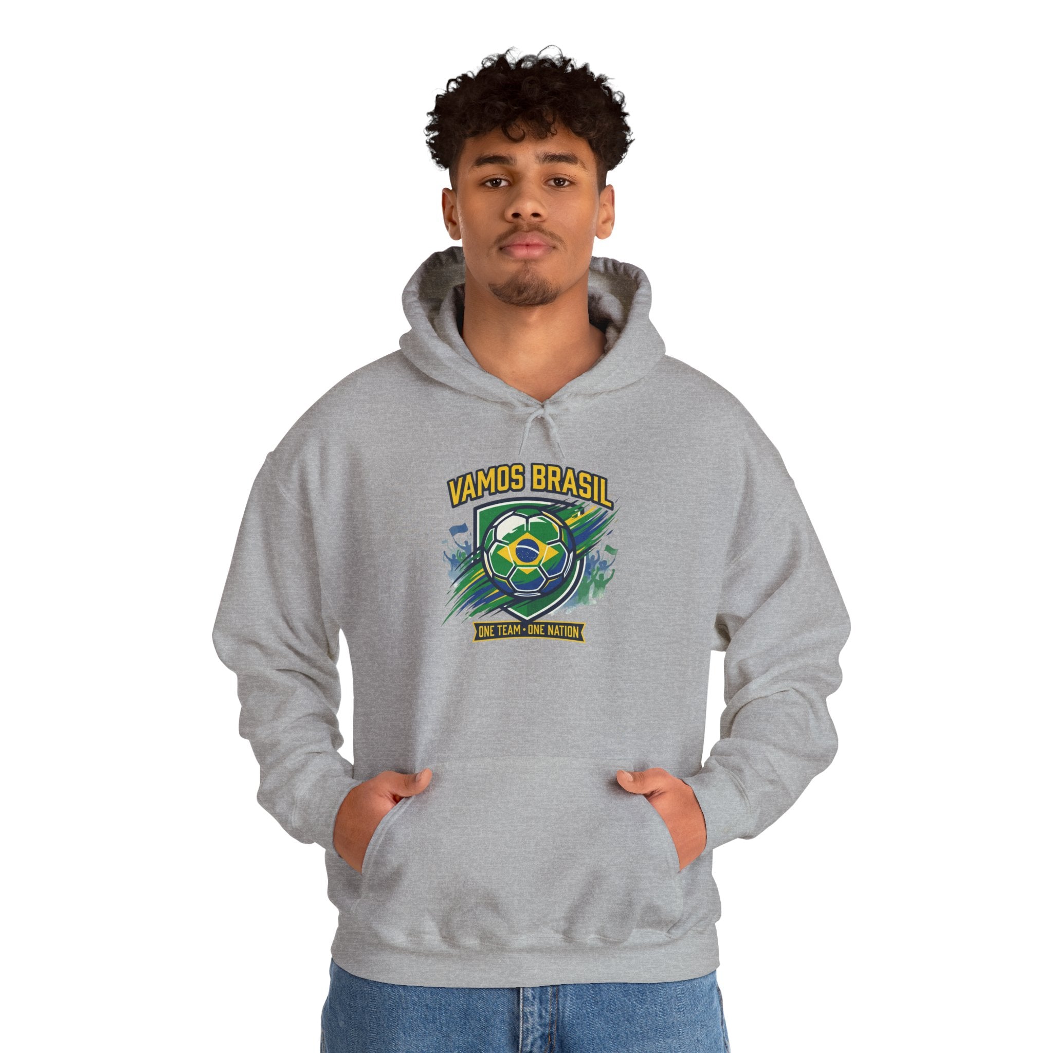 VAMOS BRASIL Retro Soccer Crest Hoodie — Brazil Flag Country Pride