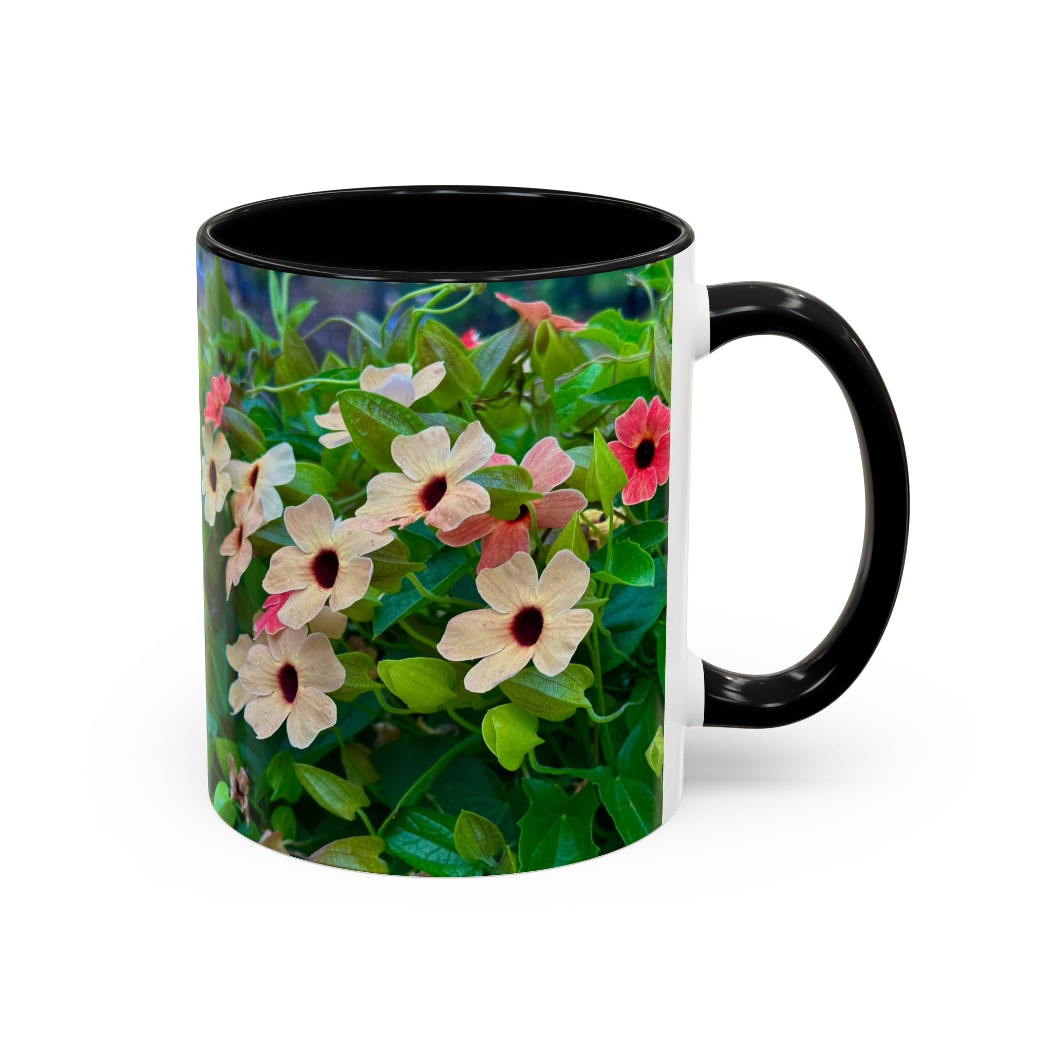 Floral Vinca Accent Coffee Mug — Pink & White Petunia Garden Design (11/15oz)