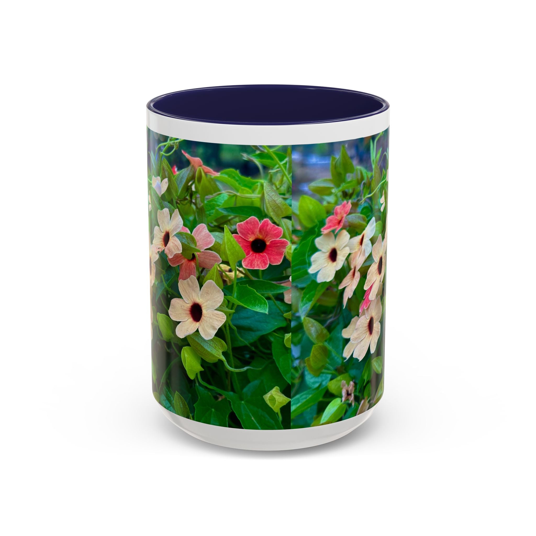 Floral Vinca Accent Coffee Mug — Pink & White Petunia Garden Design (11/15oz)
