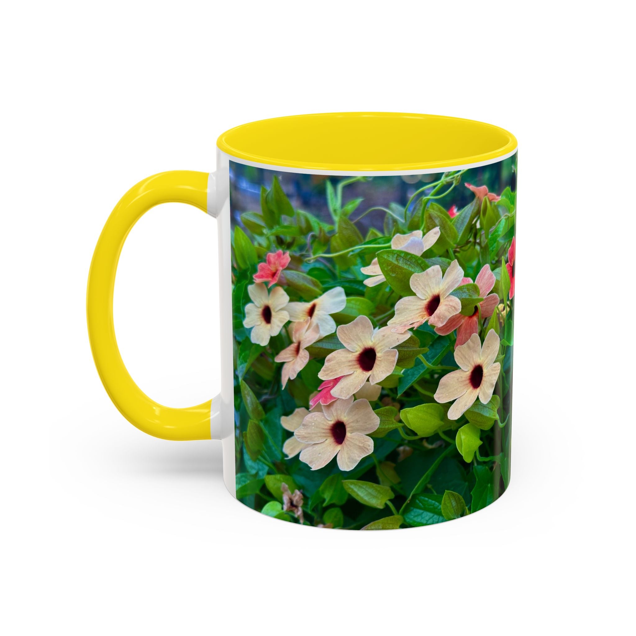 Floral Vinca Accent Coffee Mug — Pink & White Petunia Garden Design (11/15oz)