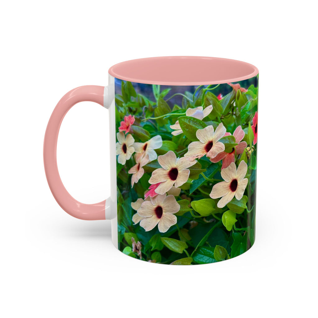 Floral Vinca Accent Coffee Mug — Pink & White Petunia Garden Design (11/15oz)