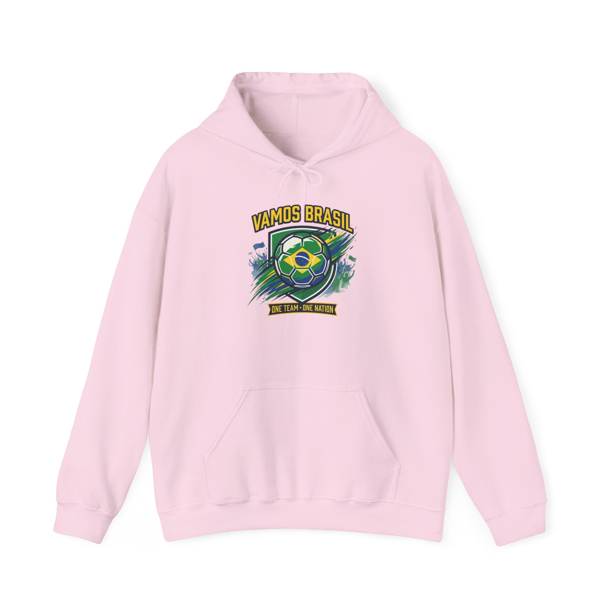 VAMOS BRASIL Retro Soccer Crest Hoodie — Brazil Flag Country Pride