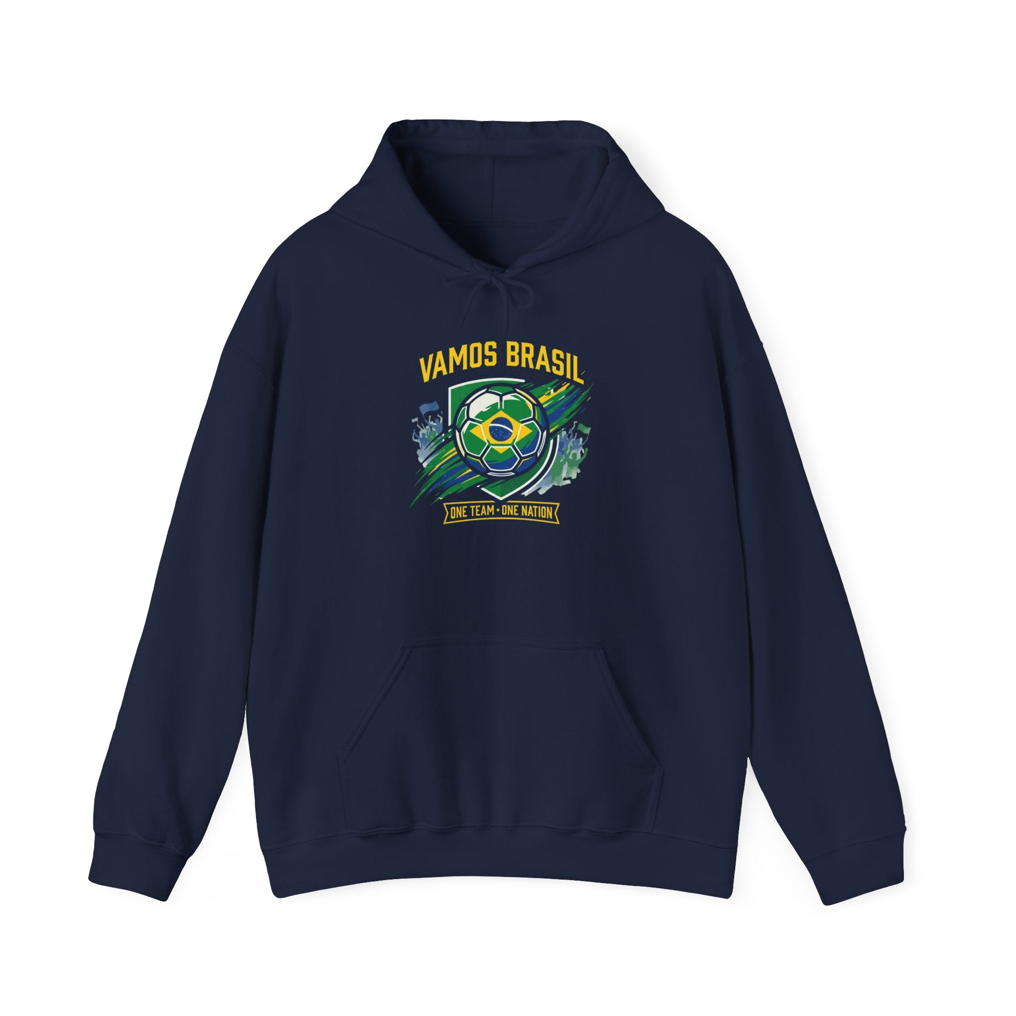 VAMOS BRASIL Retro Soccer Crest Hoodie — Brazil Flag Country Pride
