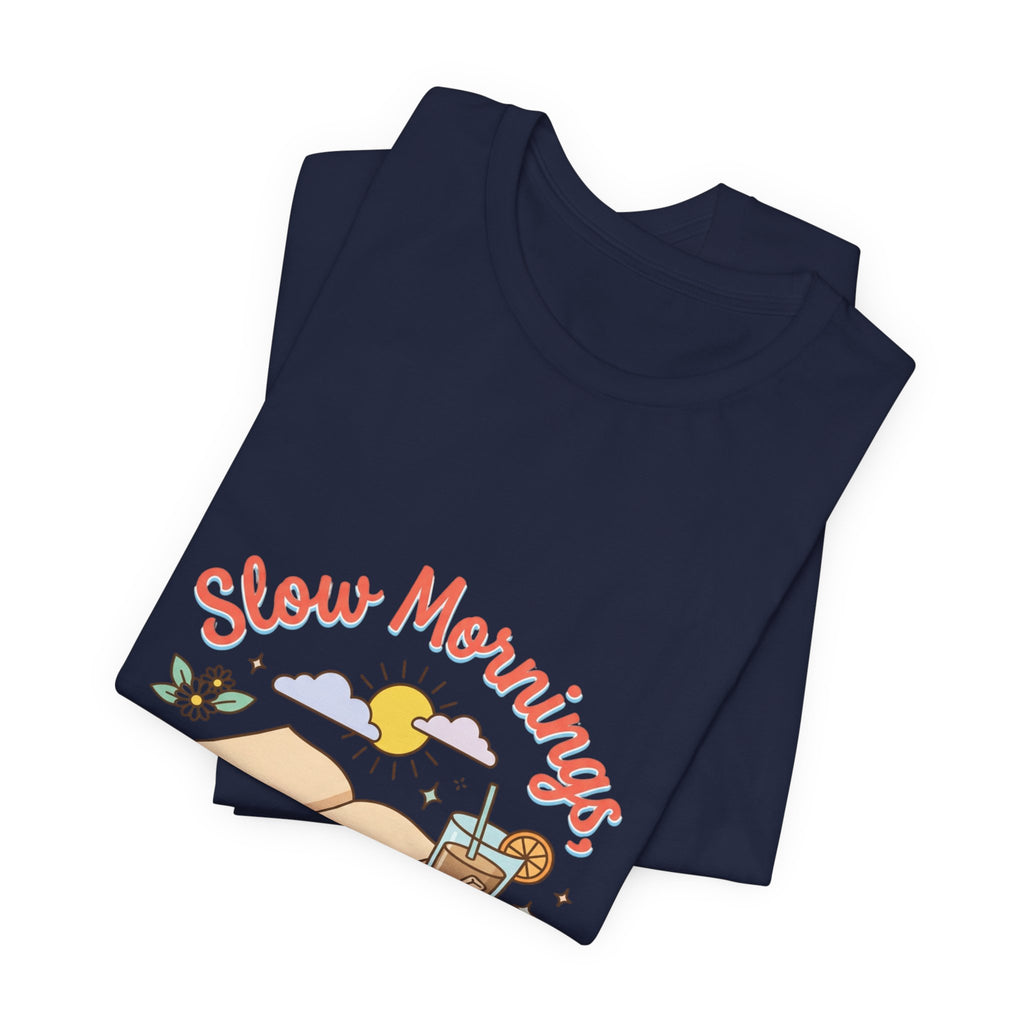Slow Mornings Summer Pages Tee — Pastel Coastal Summer Shirt