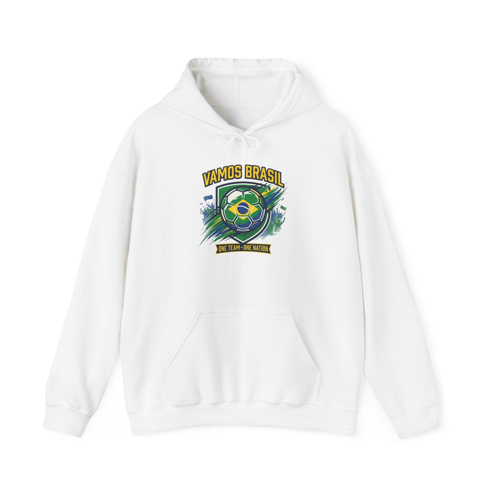 VAMOS BRASIL Retro Soccer Crest Hoodie — Brazil Flag Country Pride