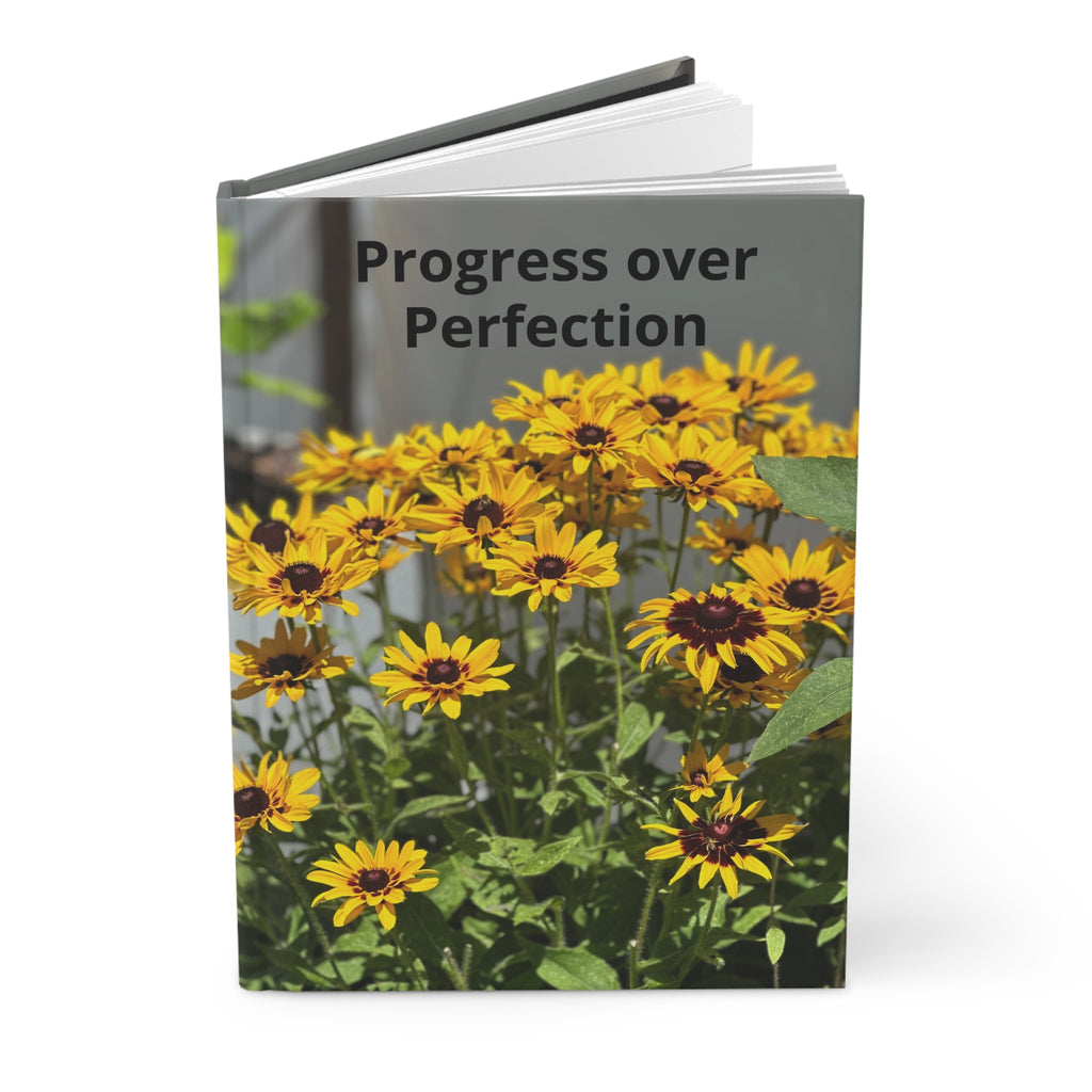 Progress Over Perfection Hardcover Journal — Floral Black-Eyed Susan Notebook for Mindful Notes