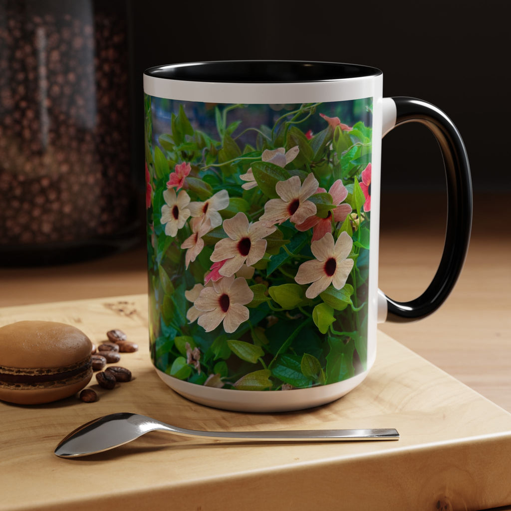 Floral Vinca Accent Coffee Mug — Pink & White Petunia Garden Design (11/15oz)