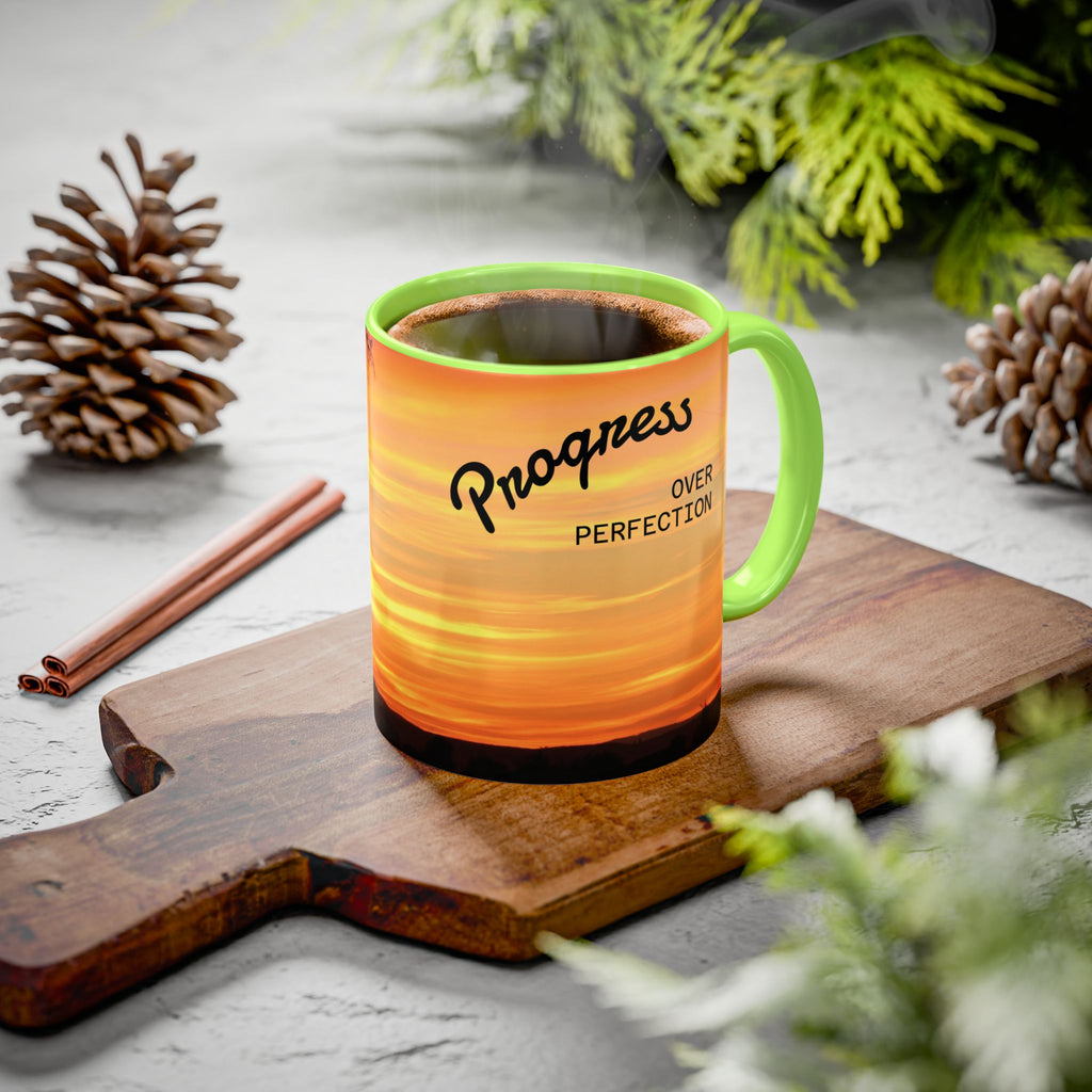 Progress Over Perfection Sunset Mug — Rural NE Oregon Motivational Coffee Cup (11oz/15oz)