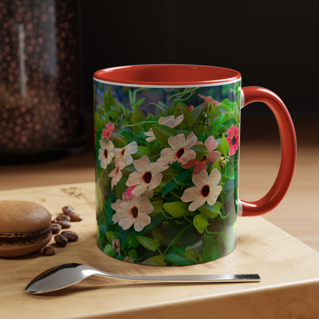 Floral Vinca Accent Coffee Mug — Pink & White Petunia Garden Design (11/15oz)