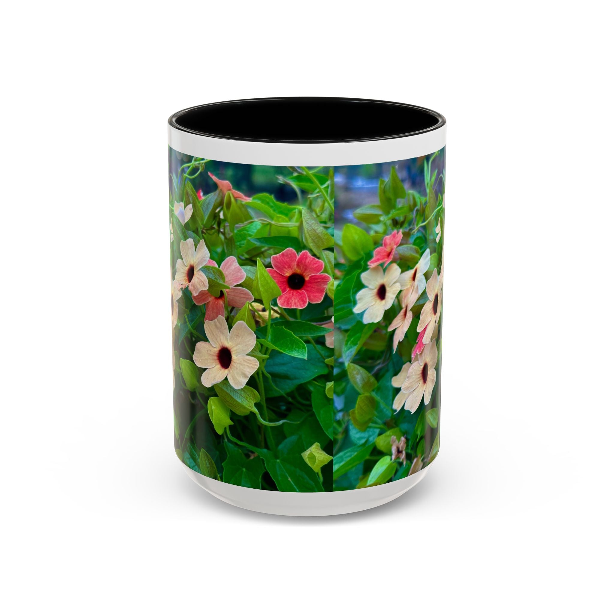 Floral Vinca Accent Coffee Mug — Pink & White Petunia Garden Design (11/15oz)
