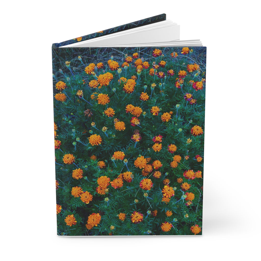Hardcover Journal — Vibrant Orange Marigold Floral Notebook