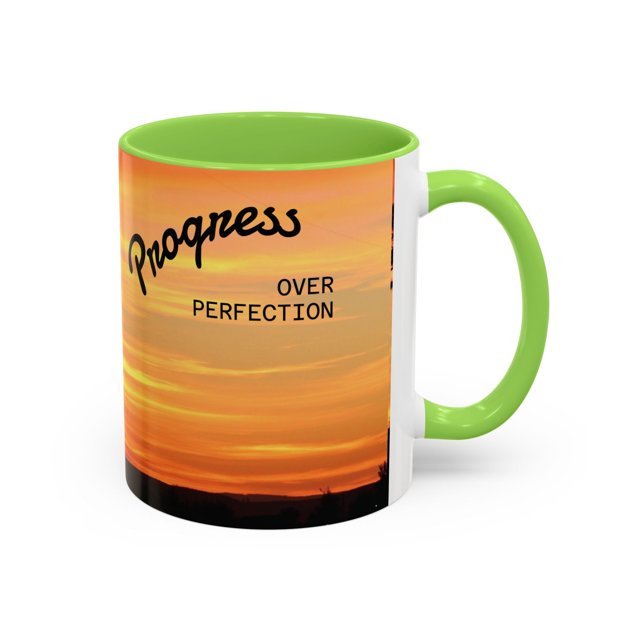 Progress Over Perfection Sunset Mug — Rural NE Oregon Motivational Coffee Cup (11oz/15oz)