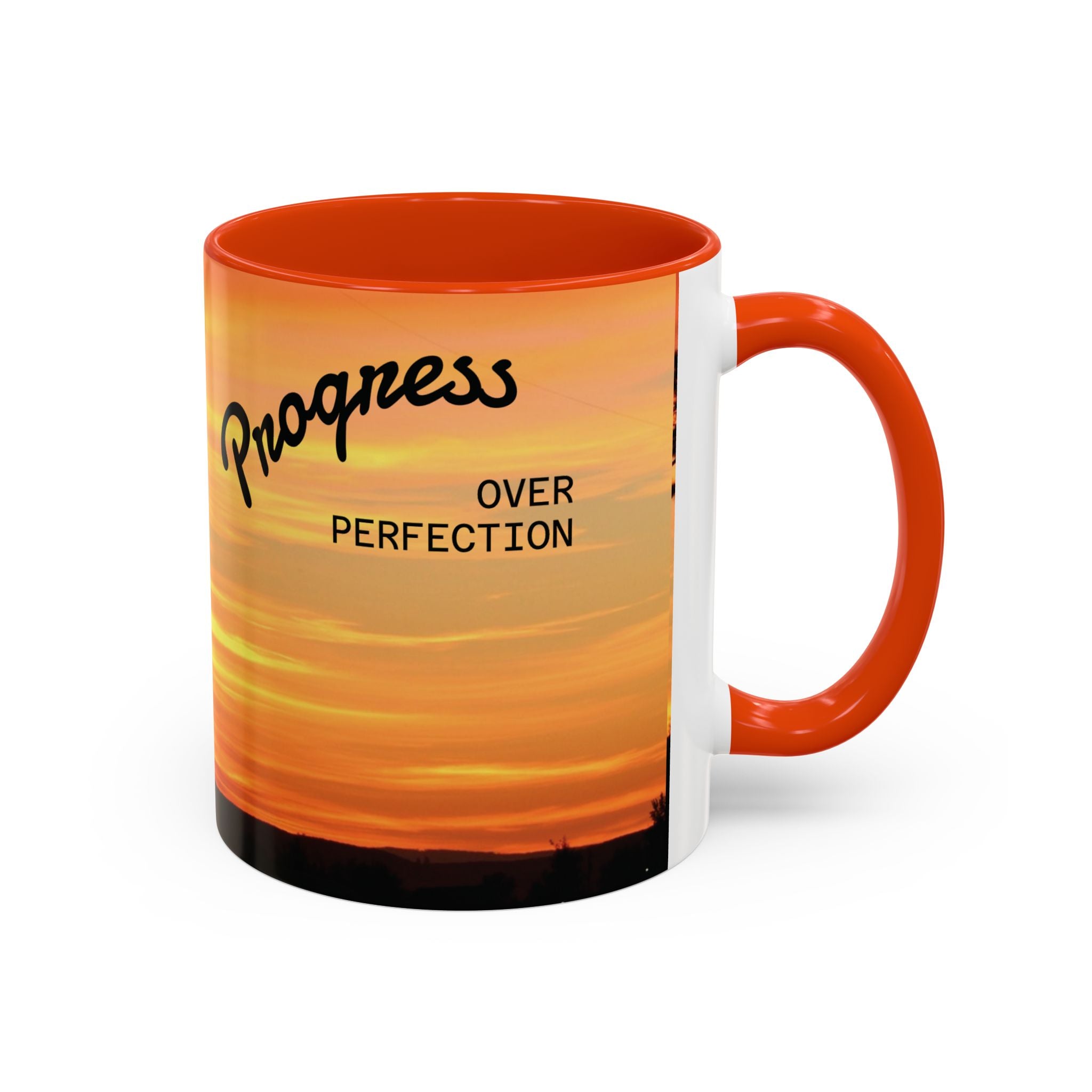 Progress Over Perfection Sunset Mug — Rural NE Oregon Motivational Coffee Cup (11oz/15oz)