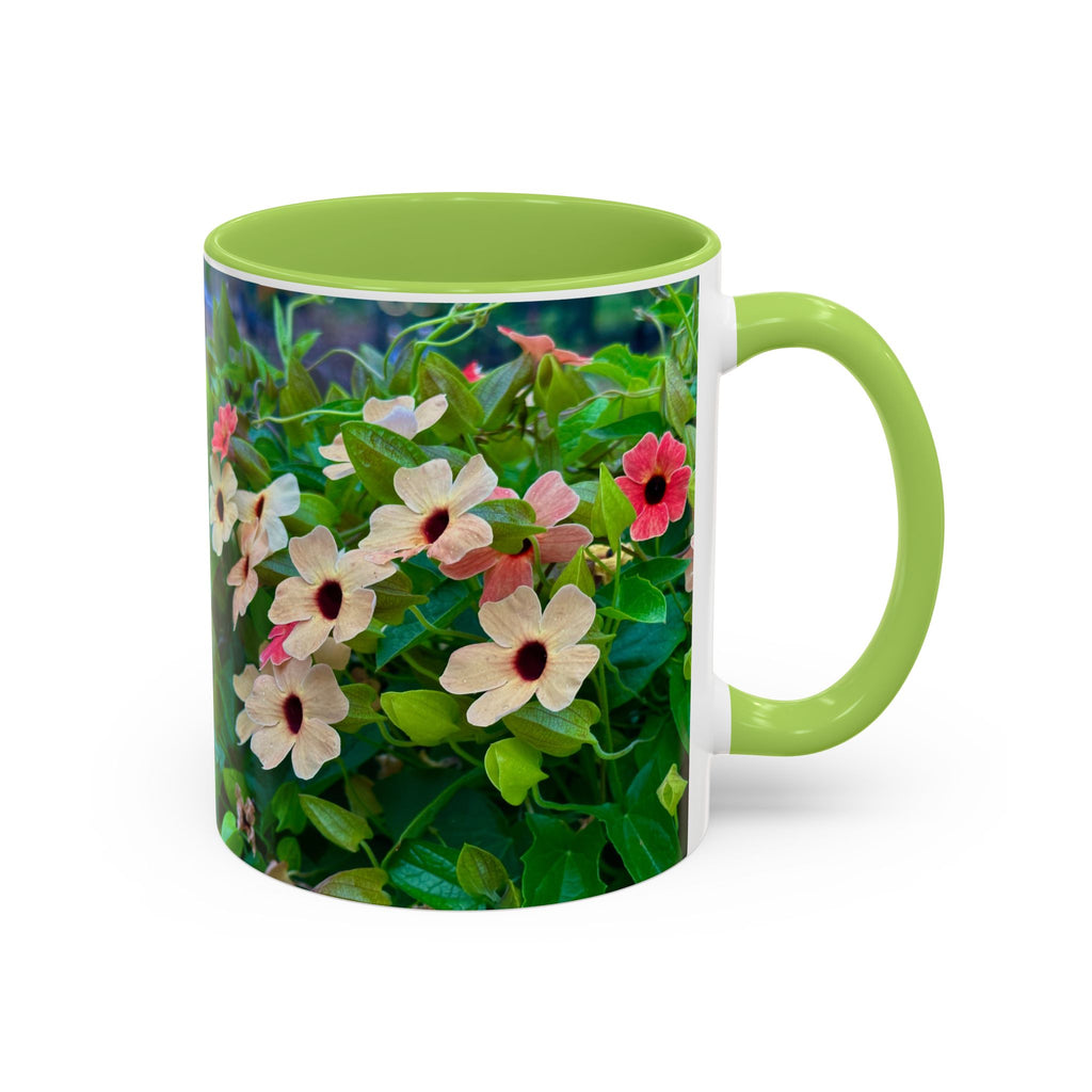 Floral Vinca Accent Coffee Mug — Pink & White Petunia Garden Design (11/15oz)