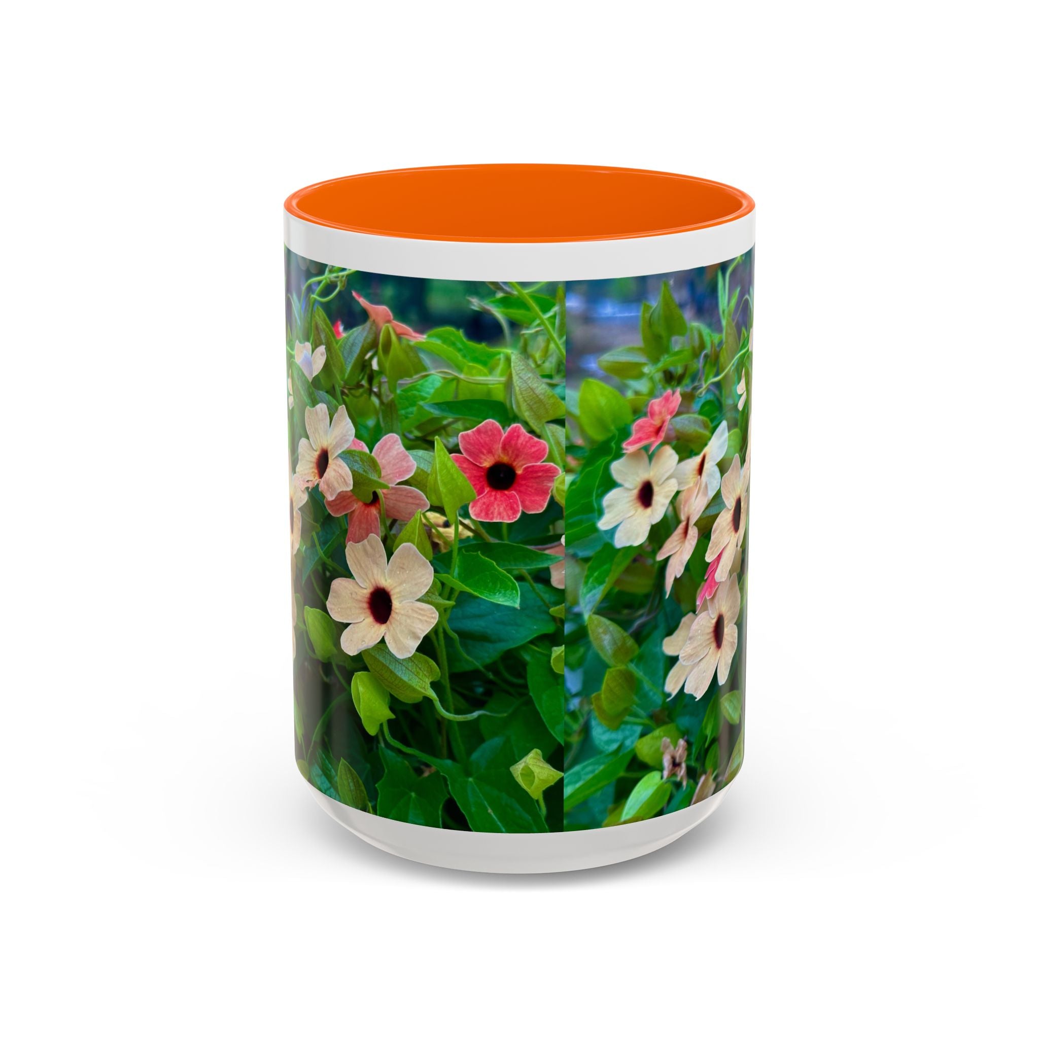 Floral Vinca Accent Coffee Mug — Pink & White Petunia Garden Design (11/15oz)