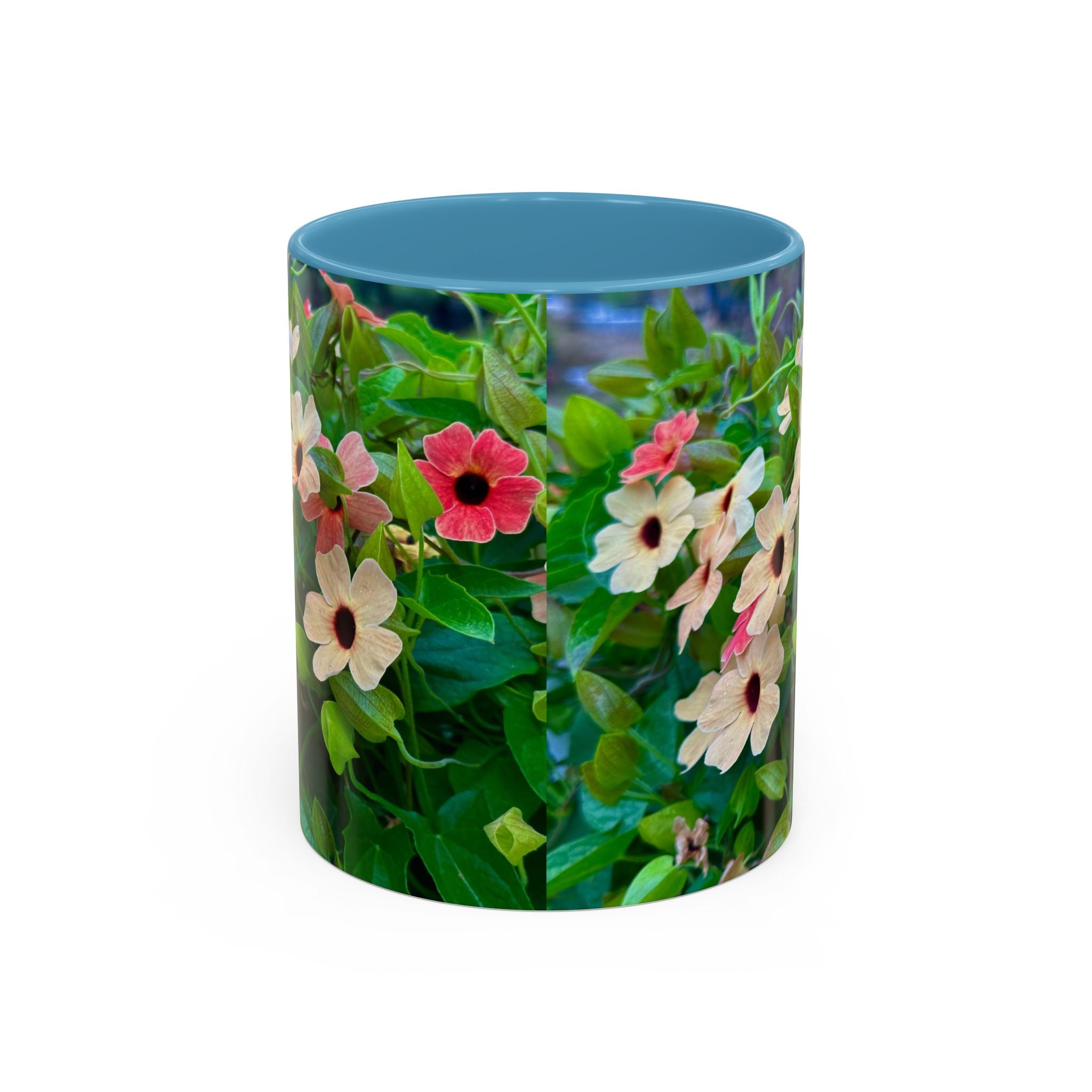 Floral Vinca Accent Coffee Mug — Pink & White Petunia Garden Design (11/15oz)