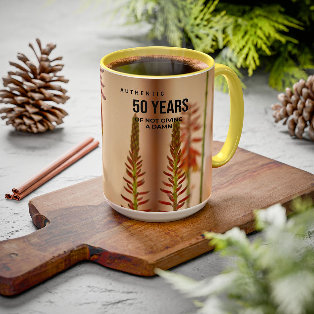 50 Years of Not Giving a Damn Mug — Vintage Floral Hummingbird Coffee Cup (11oz, 15oz)