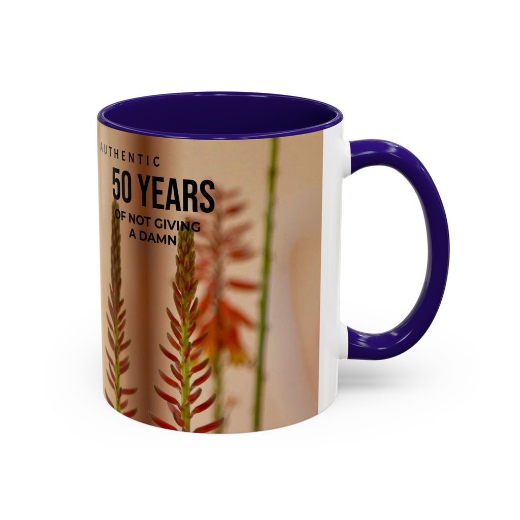 50 Years of Not Giving a Damn Mug — Vintage Floral Hummingbird Coffee Cup (11oz, 15oz)
