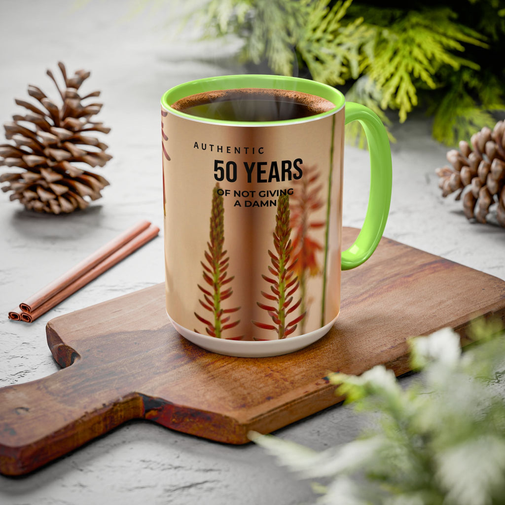 50 Years of Not Giving a Damn Mug — Vintage Floral Hummingbird Coffee Cup (11oz, 15oz)