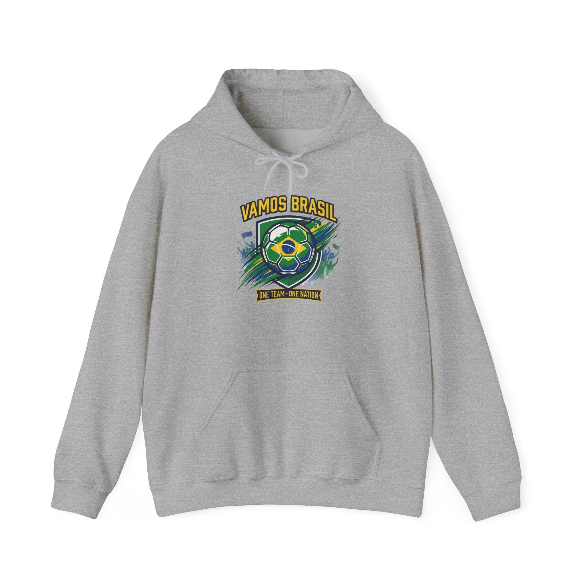 VAMOS BRASIL Retro Soccer Crest Hoodie — Brazil Flag Country Pride