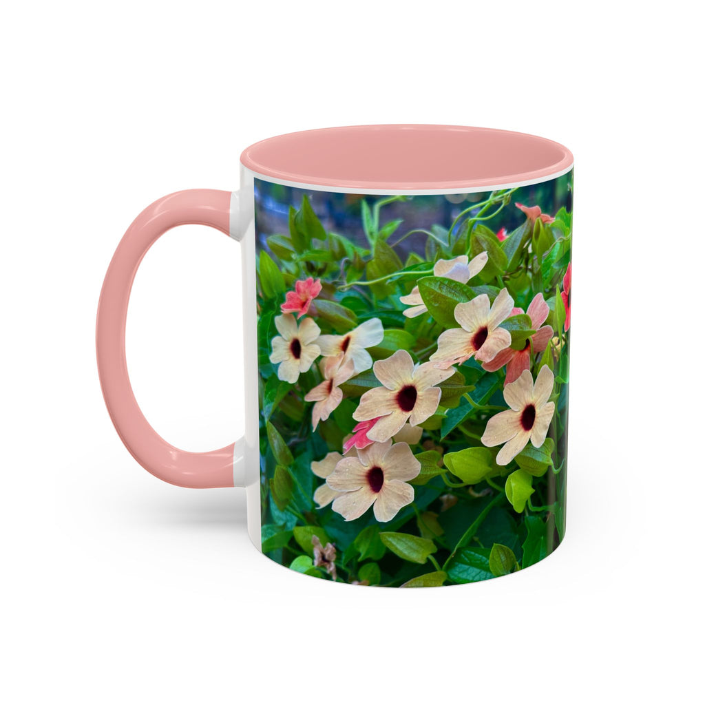 Floral Vinca Accent Coffee Mug — Pink & White Petunia Garden Design (11/15oz)