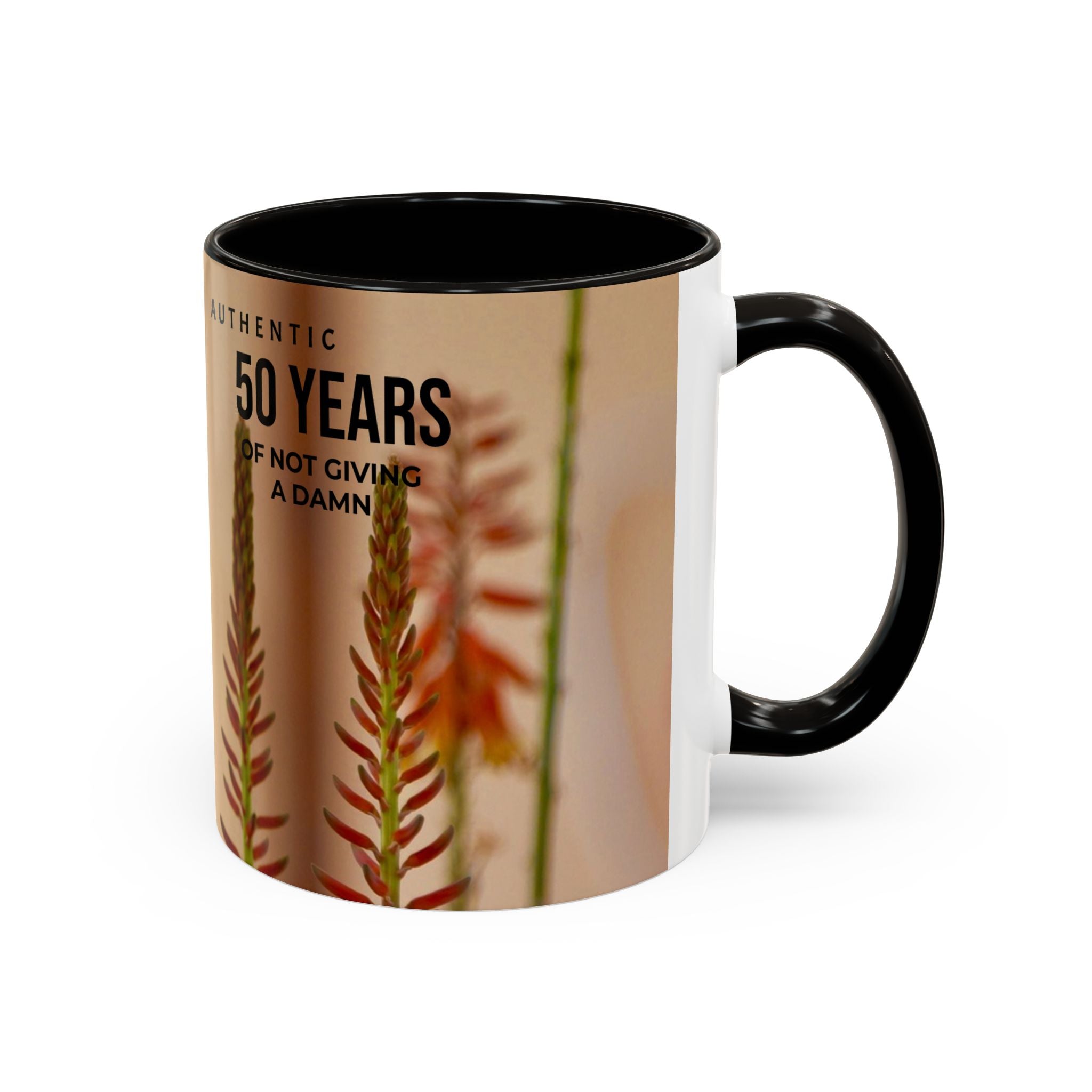 50 Years of Not Giving a Damn Mug — Vintage Floral Hummingbird Coffee Cup (11oz, 15oz)