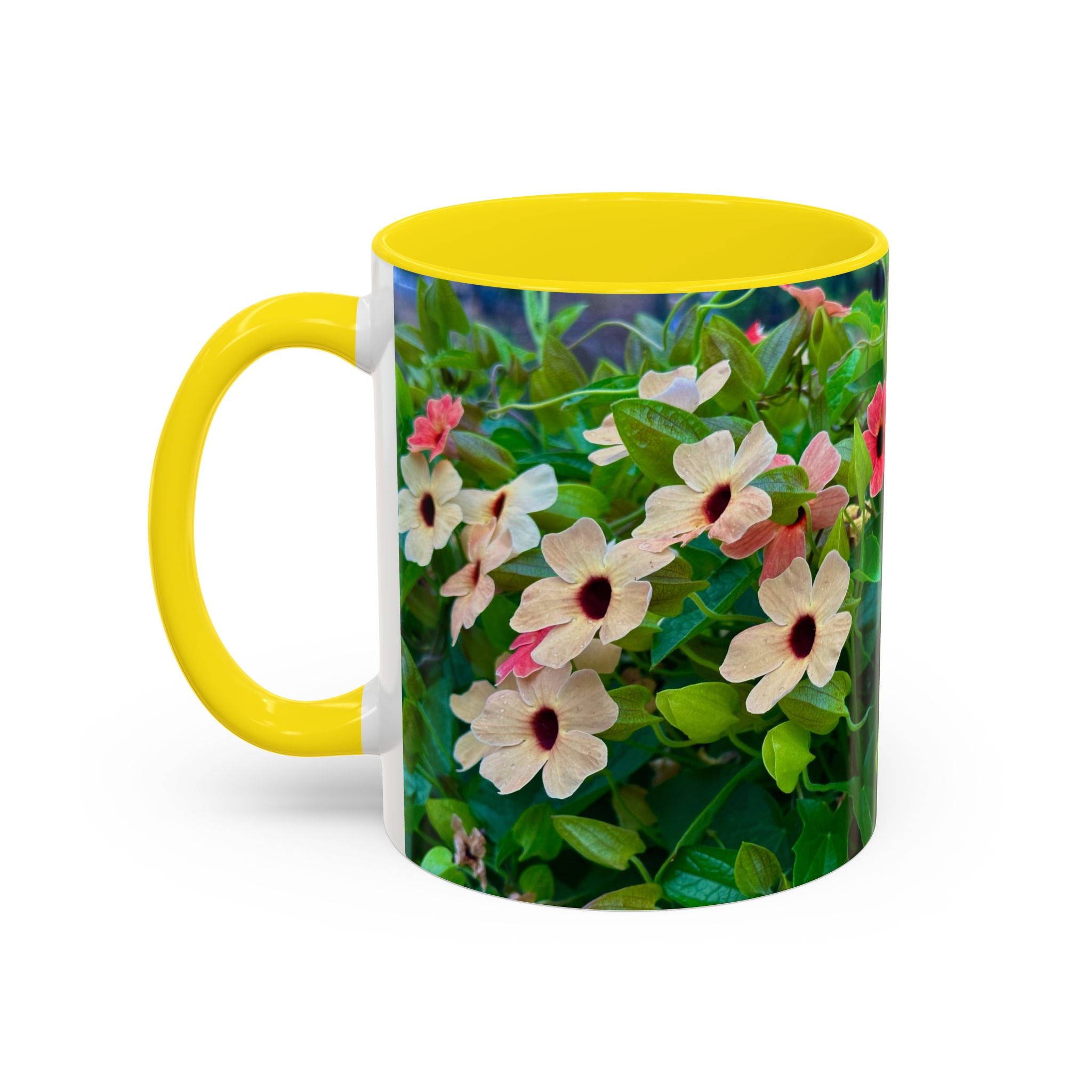 Floral Vinca Accent Coffee Mug — Pink & White Petunia Garden Design (11/15oz)