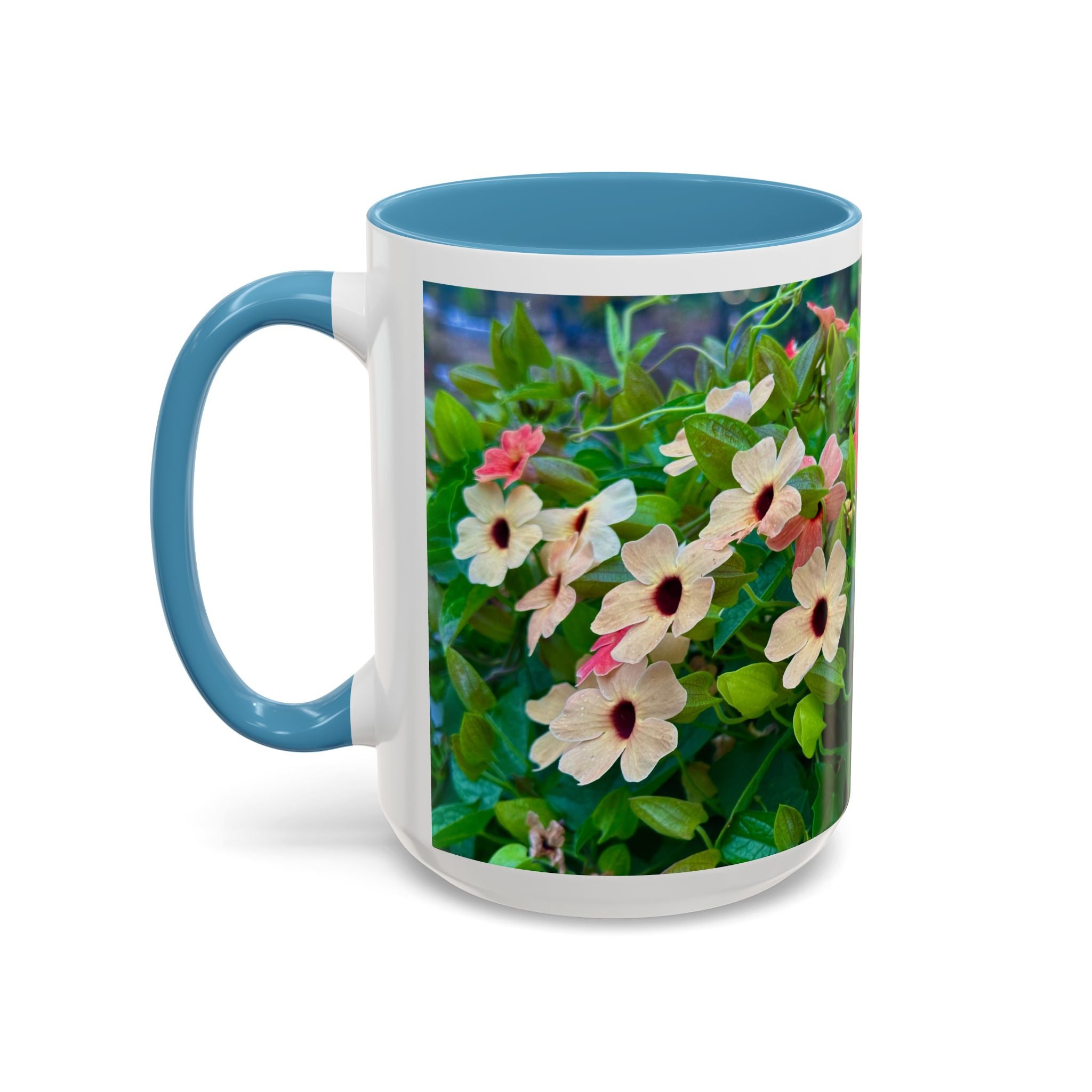 Floral Vinca Accent Coffee Mug — Pink & White Petunia Garden Design (11/15oz)
