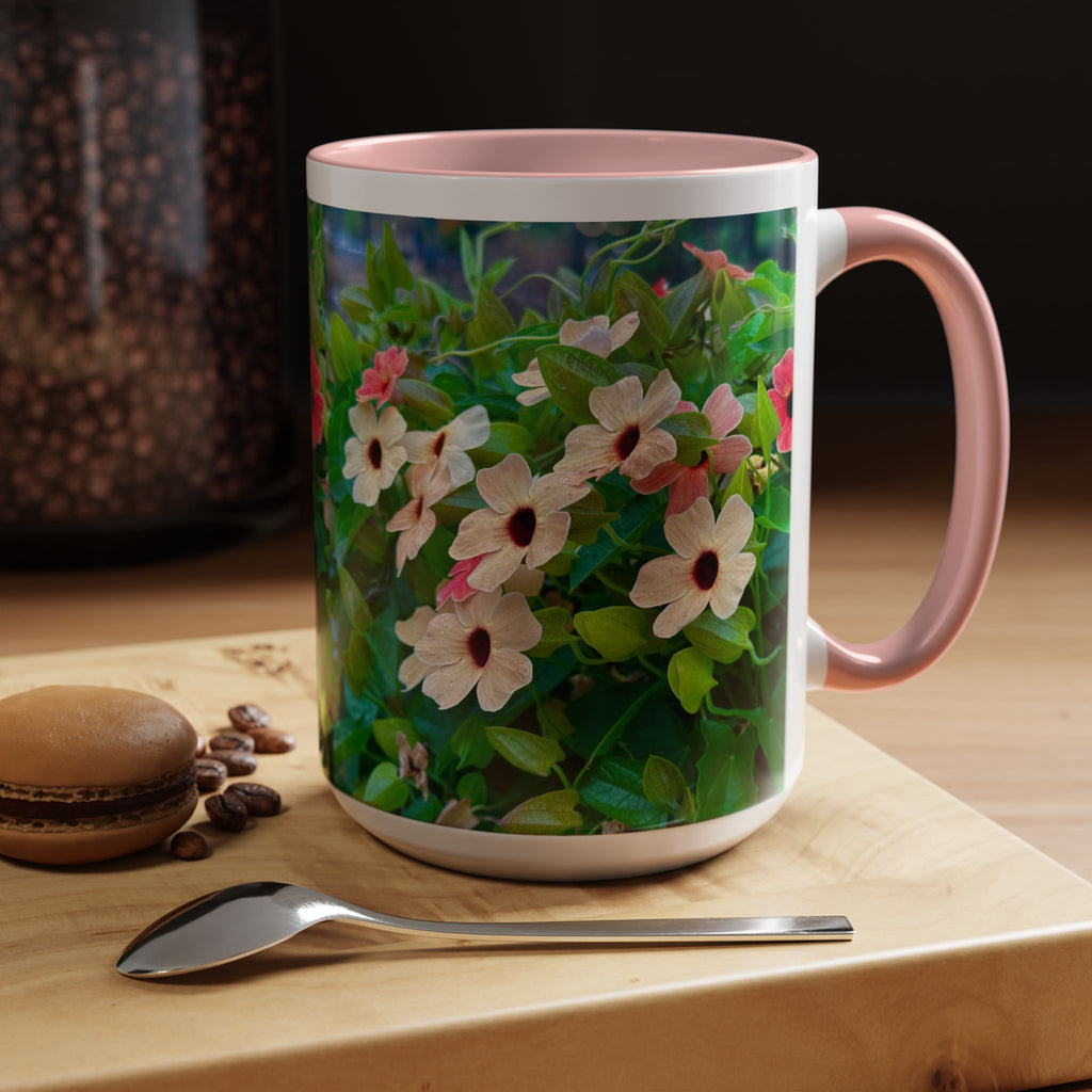 Floral Vinca Accent Coffee Mug — Pink & White Petunia Garden Design (11/15oz)