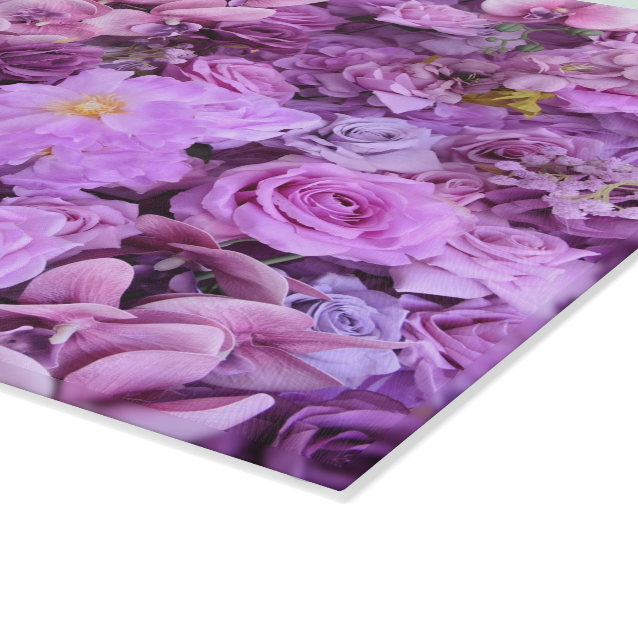 Floral Purple Roses Glass Cutting Board — Decorative Kitchen Chopping Board